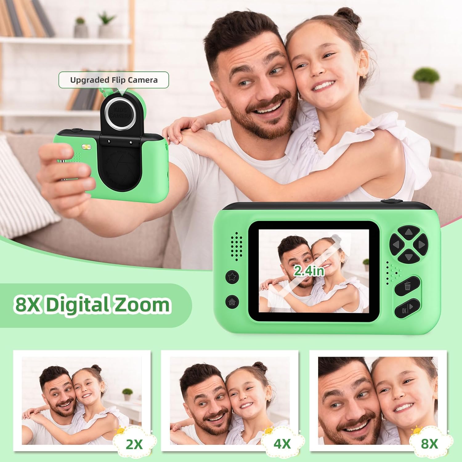 Kids Camera, Birthday Gifts for Boys and Girls Age 3-8,Video Recorder for Kids 8-12,Childrens Digital Camcorder for vlogging Portable Kids Selfie Camera with 32GB SD Card Green - Image 3