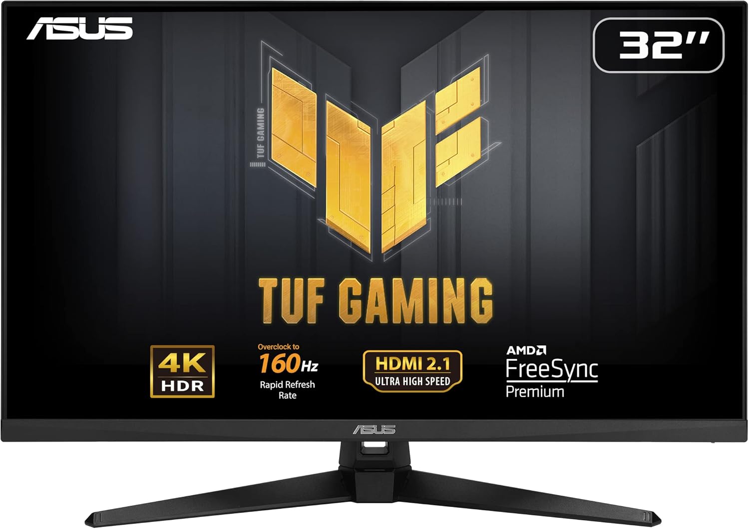 ASUS TUF Gaming 32” (31.5” viewable) 4K HDR DSC Gaming Monitor (VG32UQA1A) - UHD (3840 x 2160), 160Hz, 1ms, Extreme Low Motion Blur Sync, Freesync Premium, HDMI2.1, Speakers, 120% sRGB, DisplayHDR 400