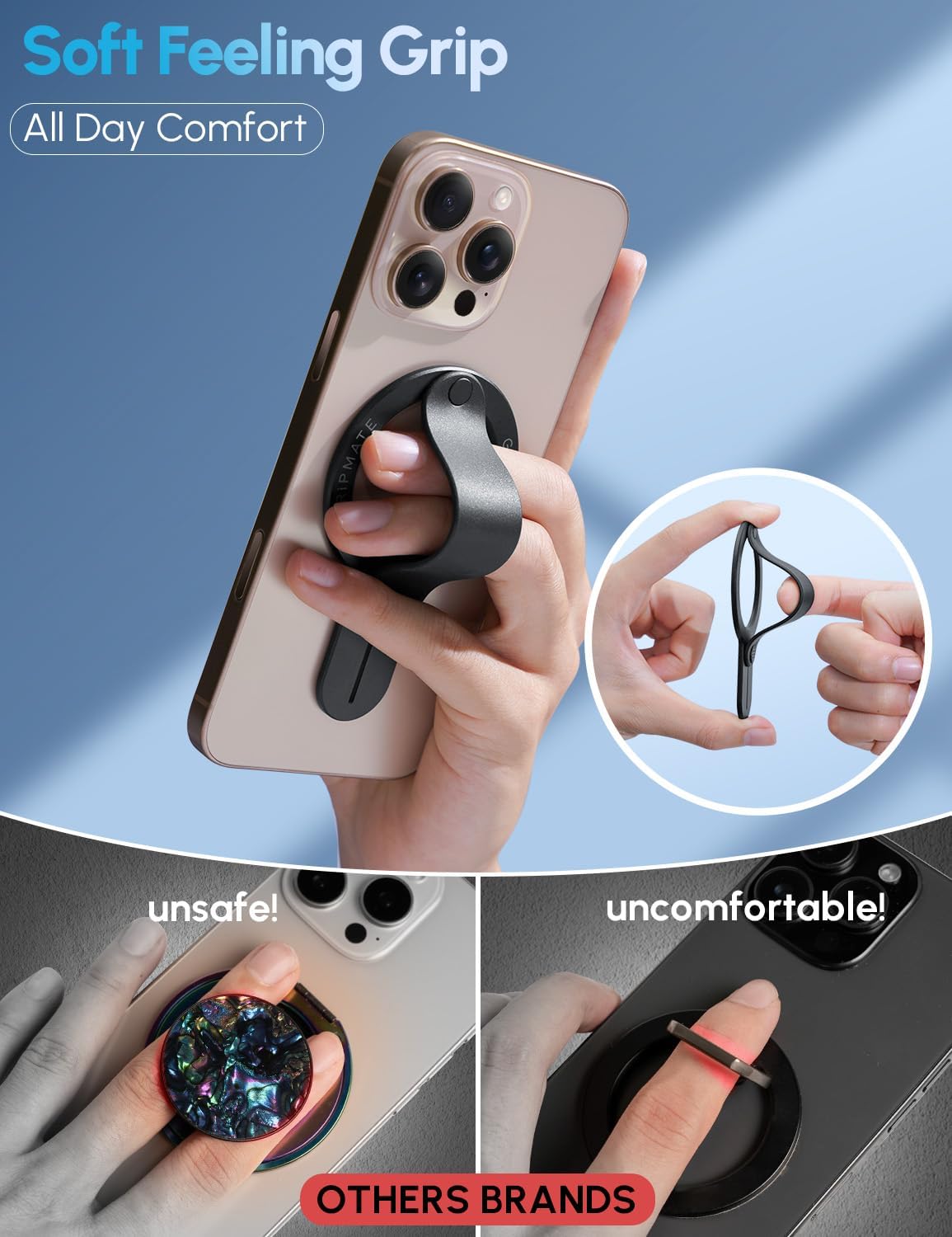 for MagSafe Phone Grip for iPhone - Magnetic Phone Ring Holder Detachable for iPhone 17 - Comfortable Finger Phone Ring Grip for Apple 16/15/14/13/12,Black - Image 3