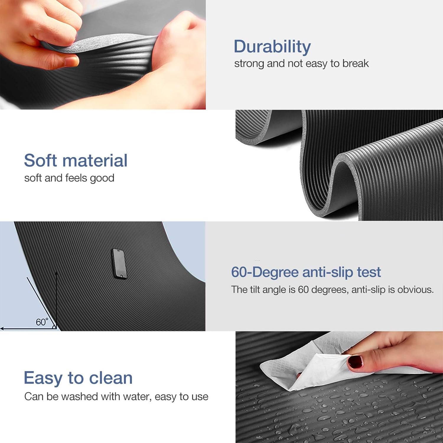 Yoga Mat Non Slip NBR Extra Thick Yoga Mat, 72"L x 32"/24"W x 0.6"/0.4"TH (185cm x 80cm/61cm x 15mm/10mm), Anti-Tear Exercise Mat with Carrying Strap and Bag, Workout Mats for Yoga, Pilates - Image 3