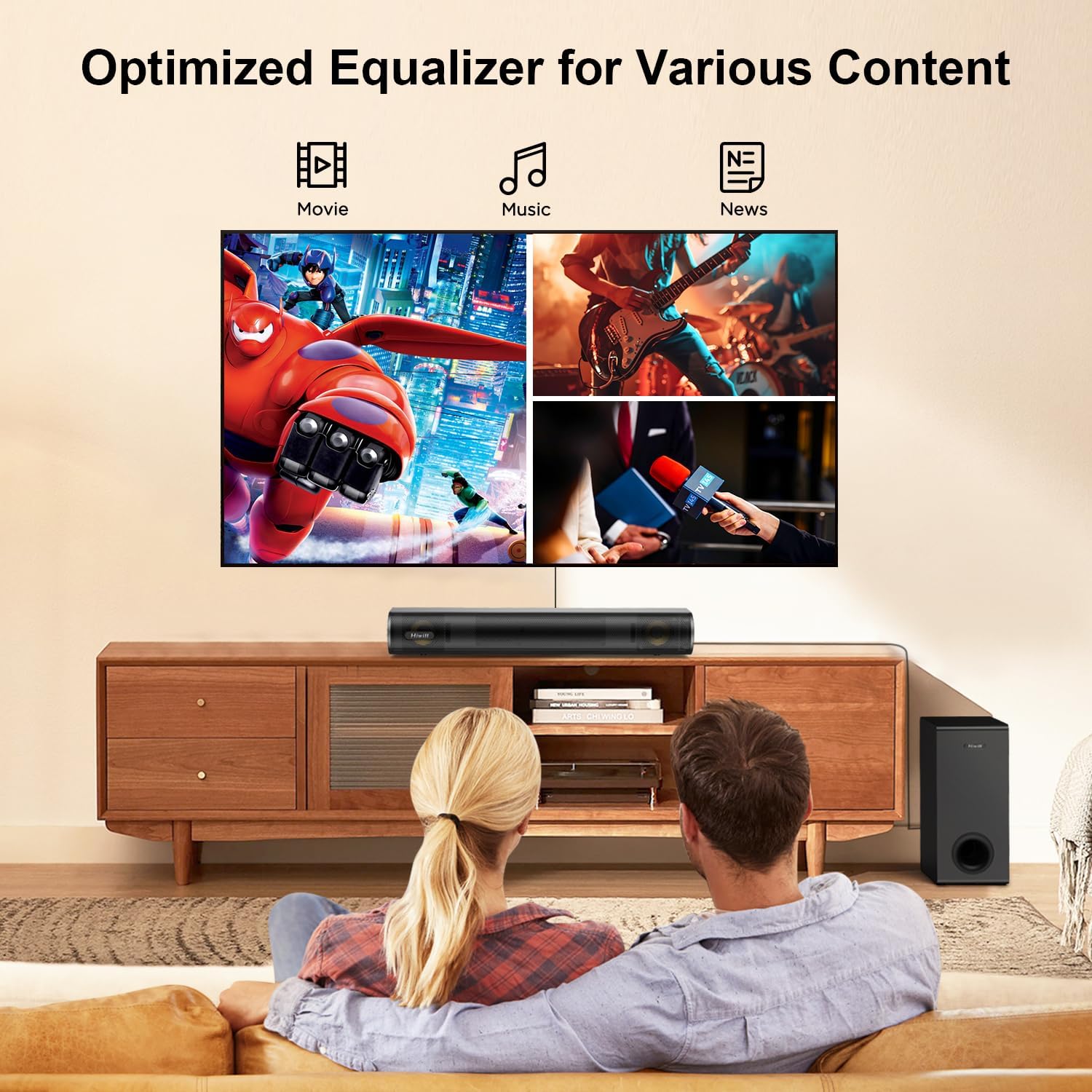 Hiwill 2.1CH Dolby Atmos Soundbar with Subwoofer, 200W Peak Power, Home Theater Sound Bar for Smart TV, Adjustable Treble and Bass, Clear Dialogue, HDMI eARC/ARC/Opt/BT/AUX, HiElite A21 - Image 8