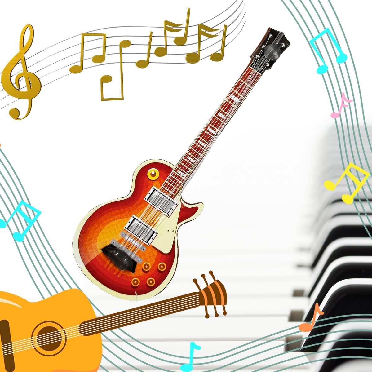 Suartus Miniature Guitar Miniature Bass Model - 4Pcs 1:12 Mini Musical Instrument Bass Guitar Wooden Guitar Model Display Ornaments for Mini Music Room Dollhouse Accessories Model Home Decoration - Image 2