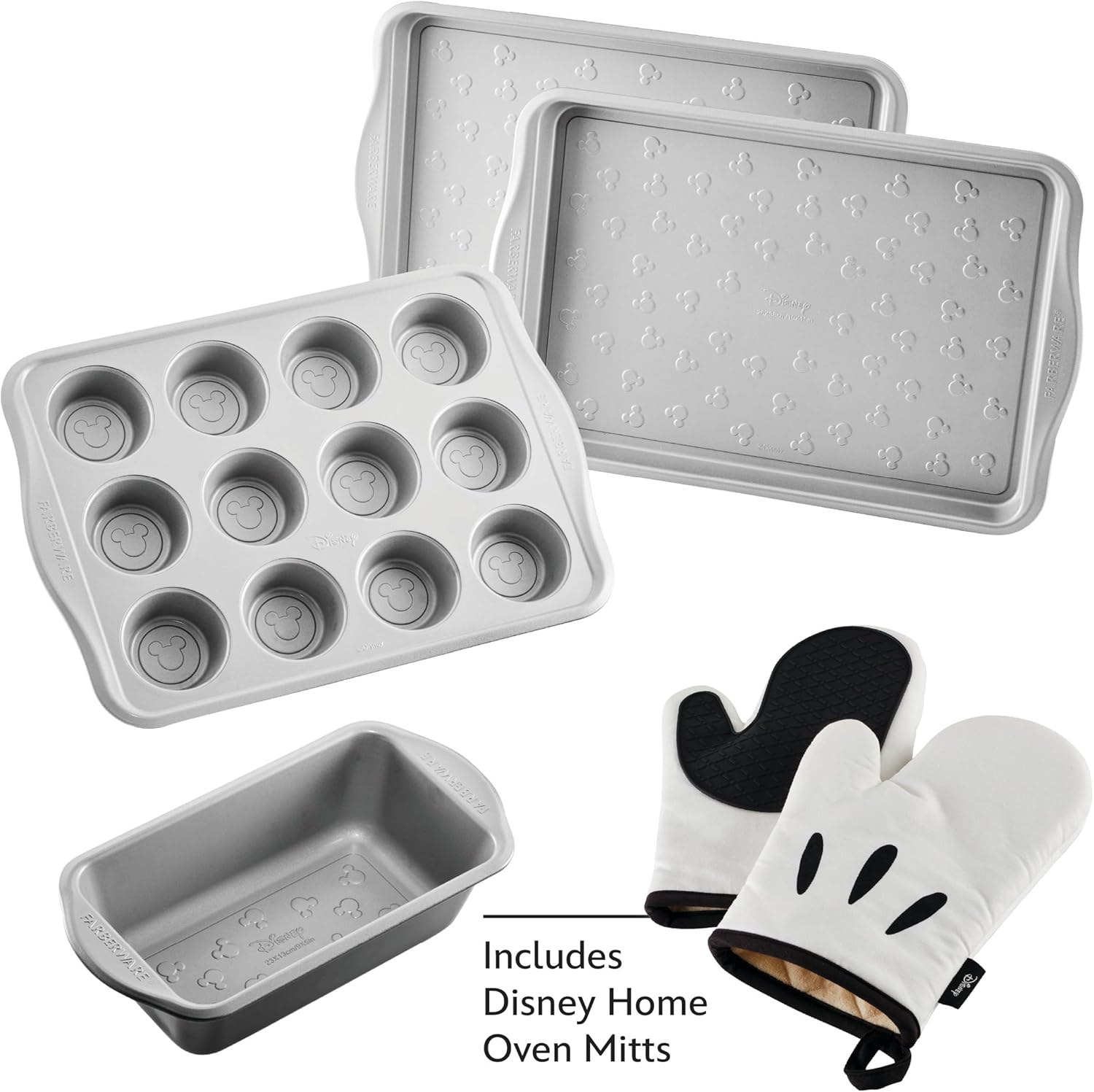 Farberware Disney Bake with Mickey Mouse Nonstick Bakeware Set/Baking Pans with Disney Home Oven Mitts, Cookie Pans, Muffin/Cupcake and Loaf Pan, 6 Piece - Black - Image 2