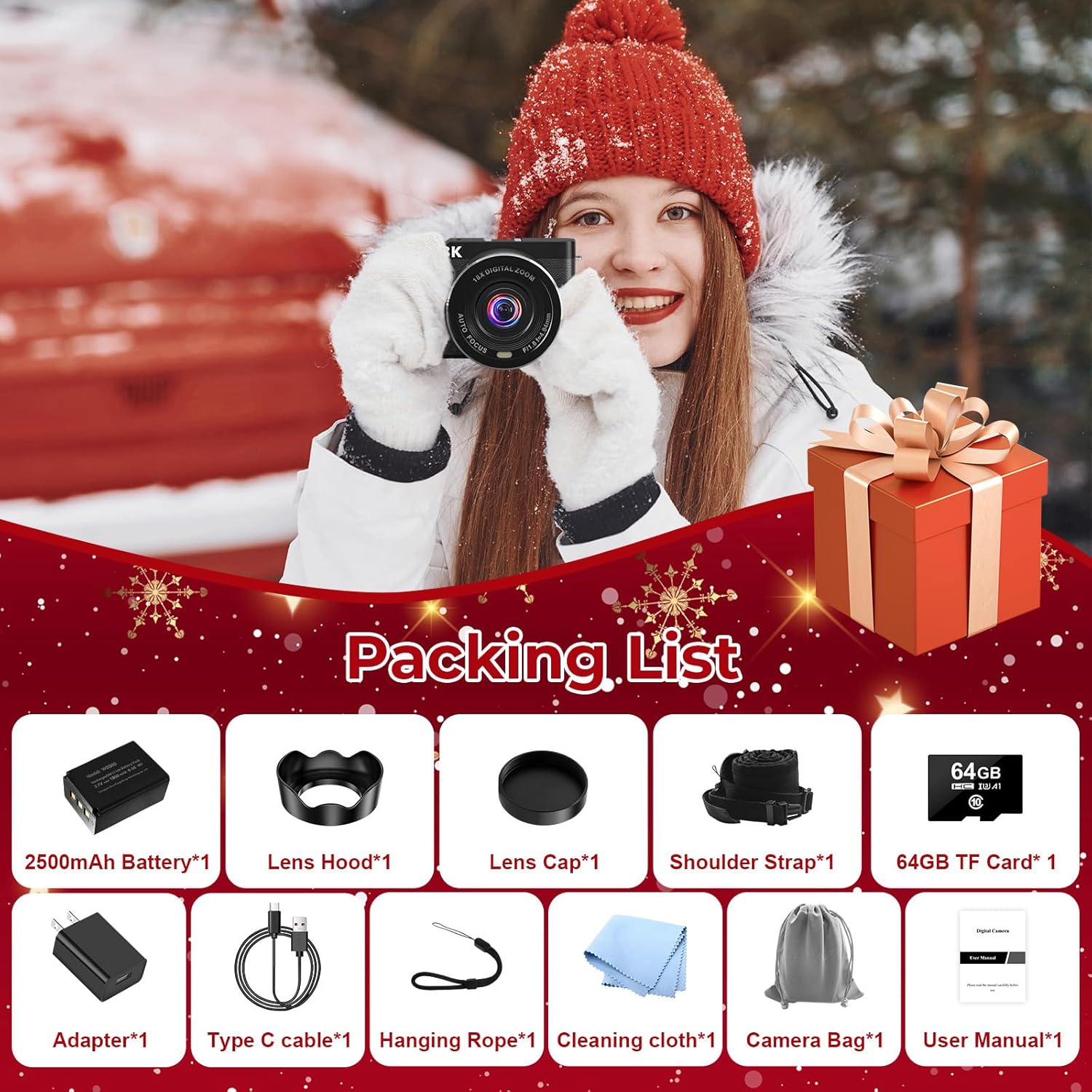 8K Digital Cameras for Photography - WiFi 88MP Autofocus Vlogging Camera for YouTube with 3" 180° Flip Screen - UHD Video Camara Gifts for Beginner Photographer with 18X Zoom, Lens Hood, 64GB Card - Image 7