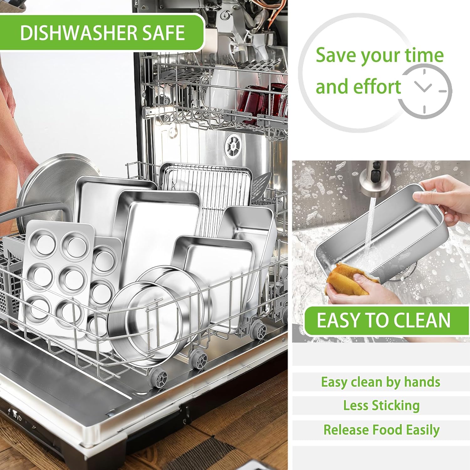 Bakeware Sets of 11, P&P CHEF Stainless Steel Baking Pans Set, Includes Baking Sheets and Rack, Lasagna Pan with Lid, Round/Square Cake Pan, Muffin Pans, Loaf Pan, Reusable & Durable - Image 6