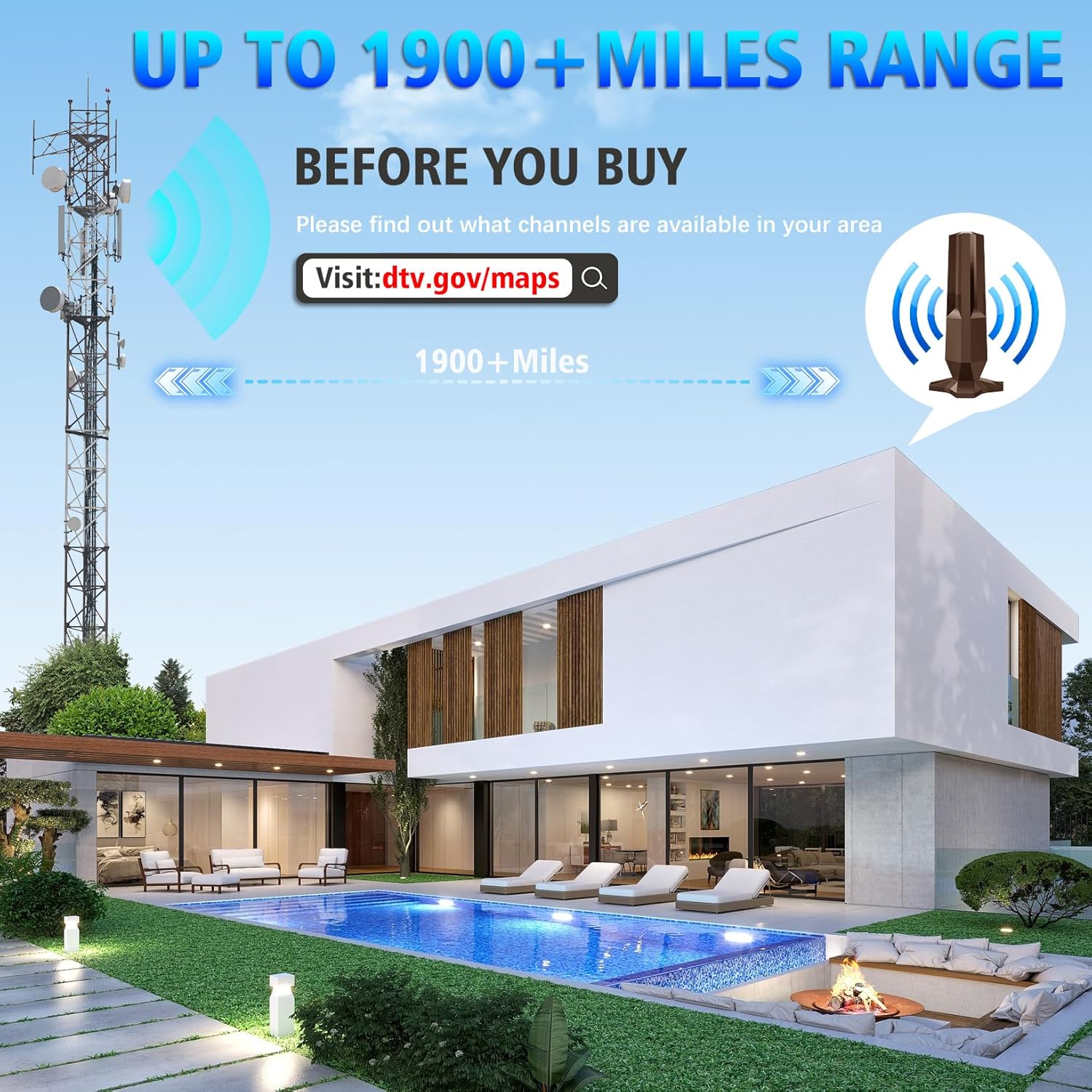 2026 TV Antenna Indoor,Smart TV Antenna 1900 Miles Range,HDTV Antennas Support 8K, 4K, 1080P for All TVs,Antennas for Local Channels,Digital Antenna Easy Instal-HDTV Antena 25ft Coax Cable Antenne - Image 4