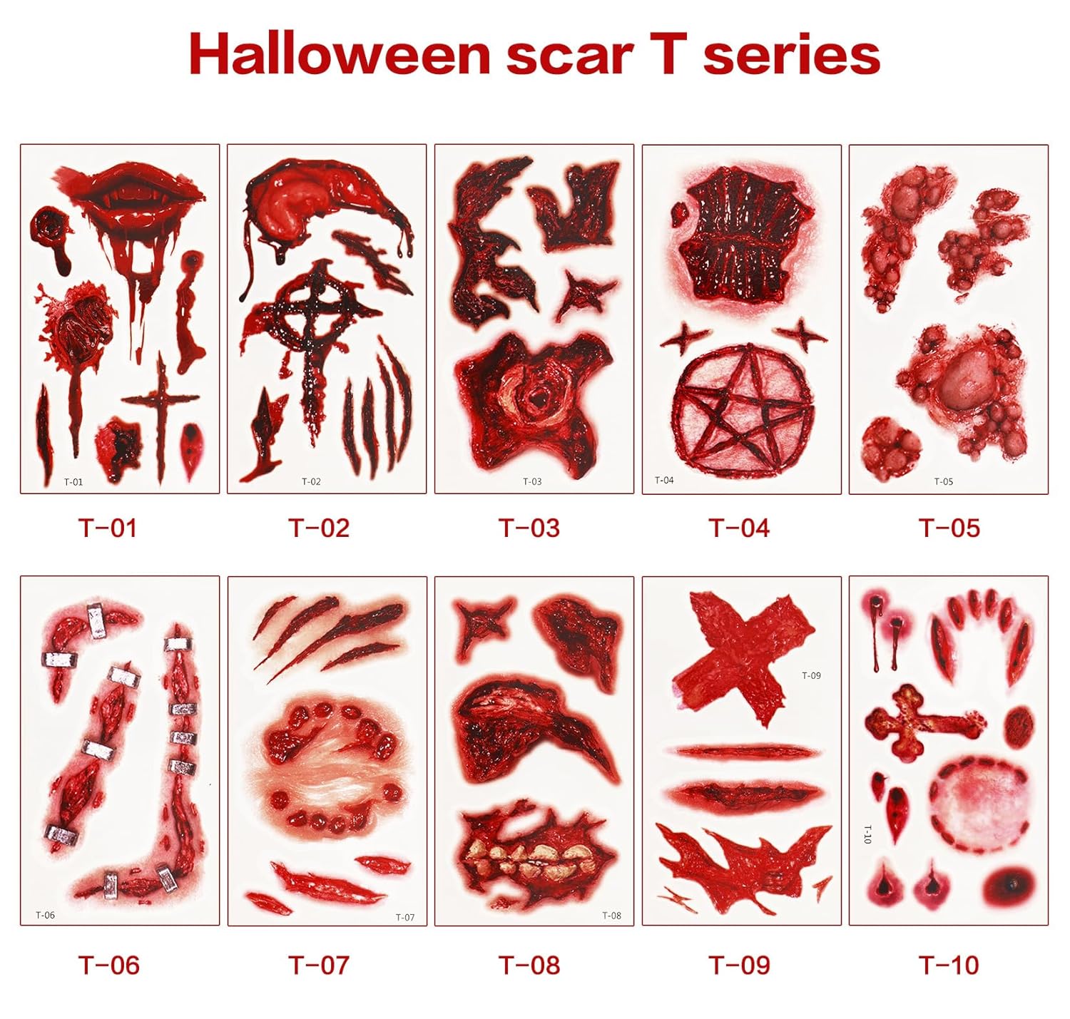 Fake Blood Halloween Makeup Kit With Waterproof Scar Wound Tattoo Stickers (13 Pieces) - Image 5