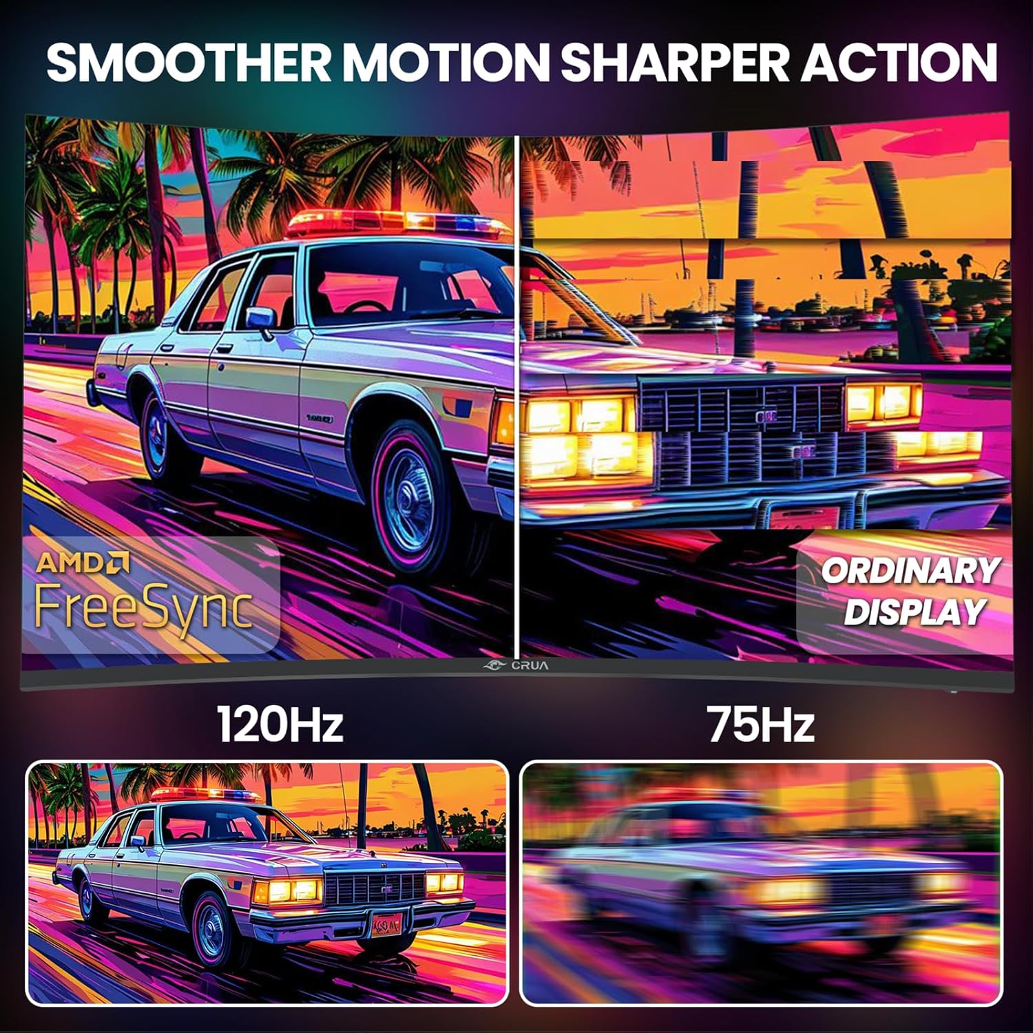 CRUA 34" Curved Gaming Monitor, IPS WQHD(3440x1440P) 120Hz 1900R 21:9 UltraWide PC Display, 130% sRGB, AMD FreeSync, Blue Light Filter, HDMI/DP Ports, Wall Mountable Installs– Black - Image 3