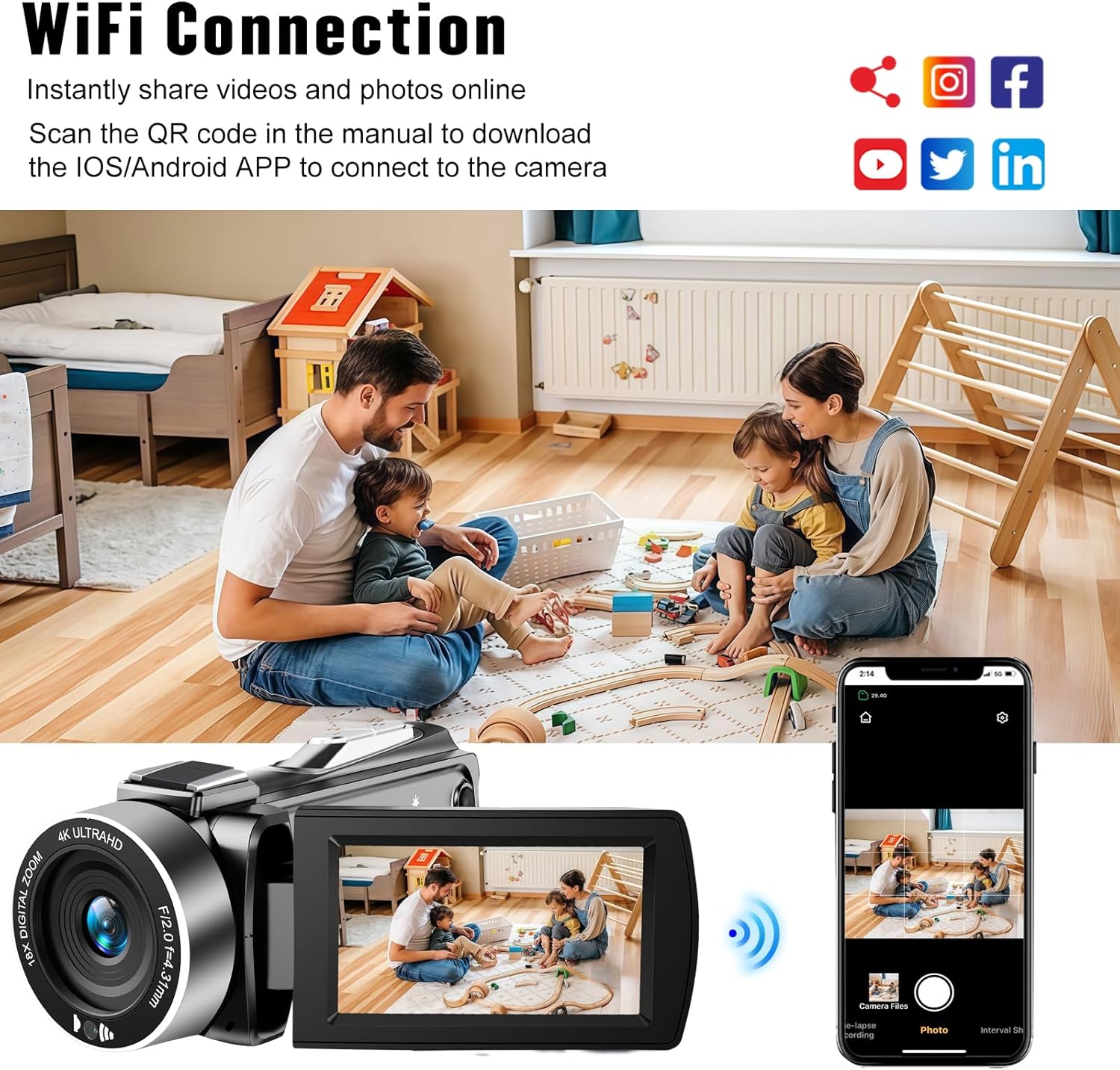 Camcorder Video Camera 4K 48MP HD Camera Recorder, 18X Digital Zoo 3" Touch Screen Vlogging Camera for YouTube with Microphone, Stabilizer, Lens Hood, Remote and 2 Batteries - Image 4