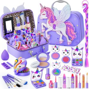 Kids Makeup Kit for Girl – Girls Makeup Kit Toys with Flying Horse Storage Case, Kids Play Makeup Set for Christmas Birthday Gift 3-12 Years Old
