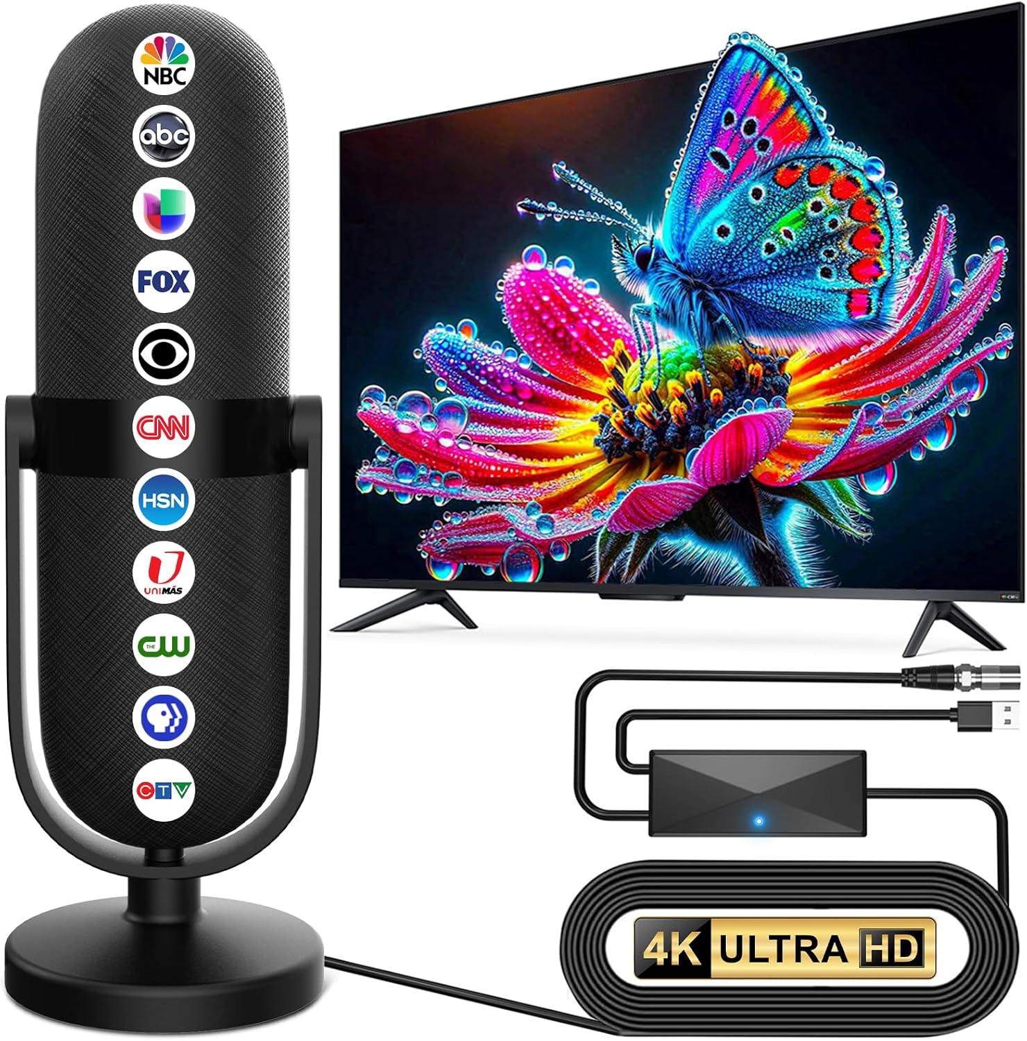 2026 TV Antenna for Local Channels,Antenna for Smart with 360° Signal Booster Reception,Digital Antenna 1900+ Miles Range Support 8K 4K 1080p Televisions,Strongest HD TV Antenna Indoor-25ft Coax Cable