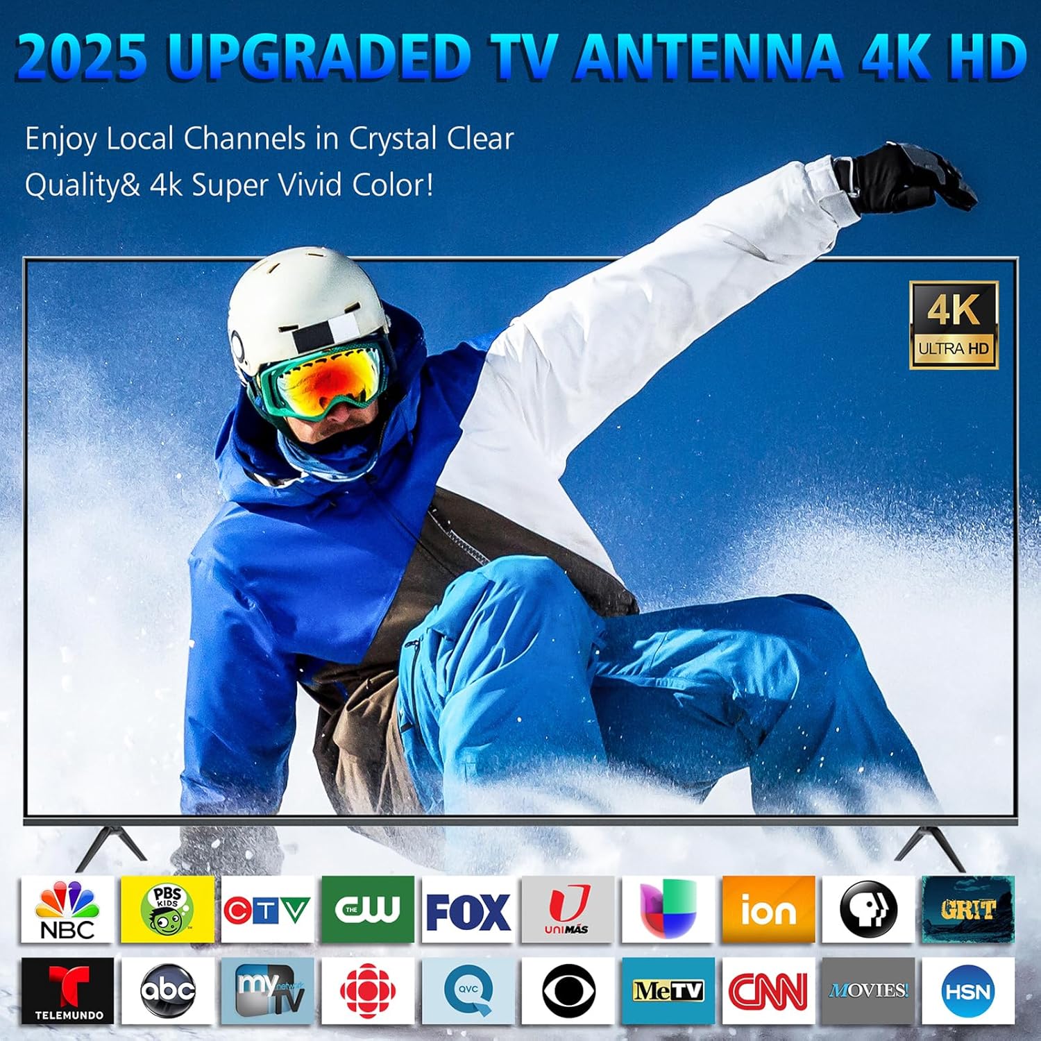 2026 TV Antenna Indoor,Smart TV Antenna 1900 Miles Range,HDTV Antennas Support 8K, 4K, 1080P for All TVs,Antennas for Local Channels,Digital Antenna Easy Instal-HDTV Antena 25ft Coax Cable Antenne - Image 2