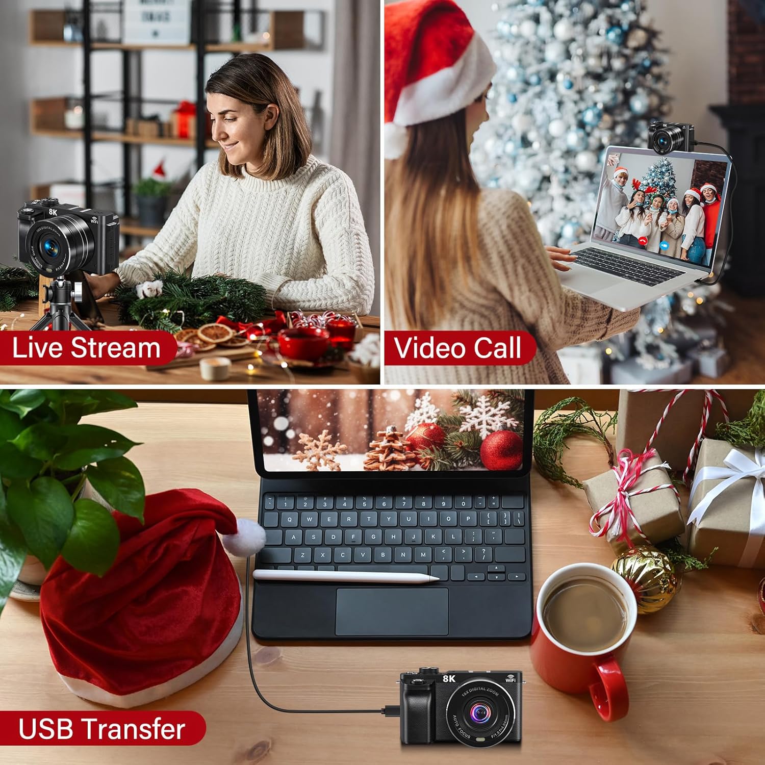 8K Digital Cameras for Photography - WiFi 88MP Autofocus Vlogging Camera for YouTube with 3" 180° Flip Screen - UHD Video Camara Gifts for Beginner Photographer with 18X Zoom, Lens Hood, 64GB Card - Image 8