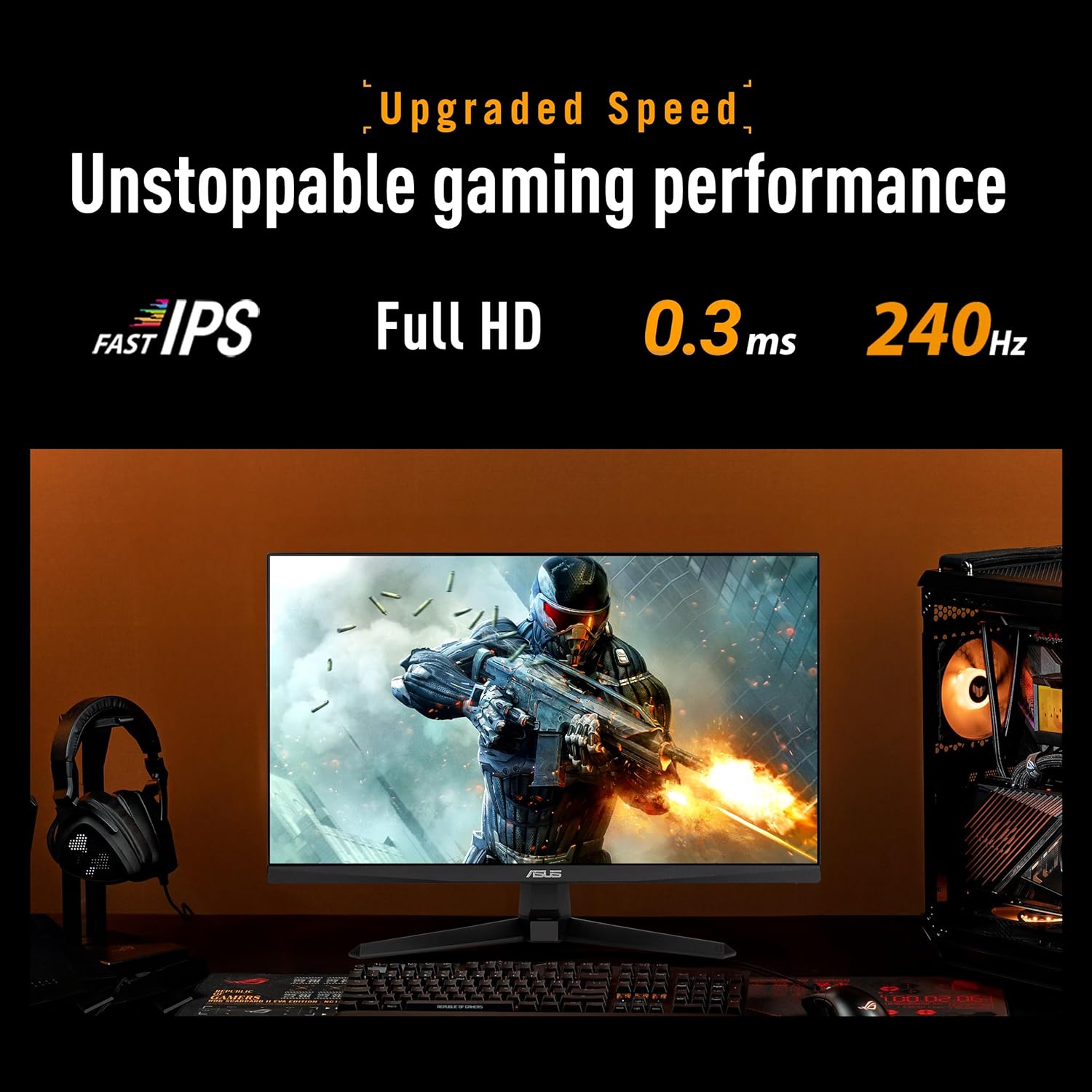 ASUS TUF Gaming Series 5 24.5” 1080P Monitor (VG259QM5A) – Full HD, Fast-IPS, 240Hz, 0.3ms, G-SYNC Compatible, FreeSync Premium, 99% sRGB, DisplayWidget, Gaming AI, 3 yr Warranty - Image 3