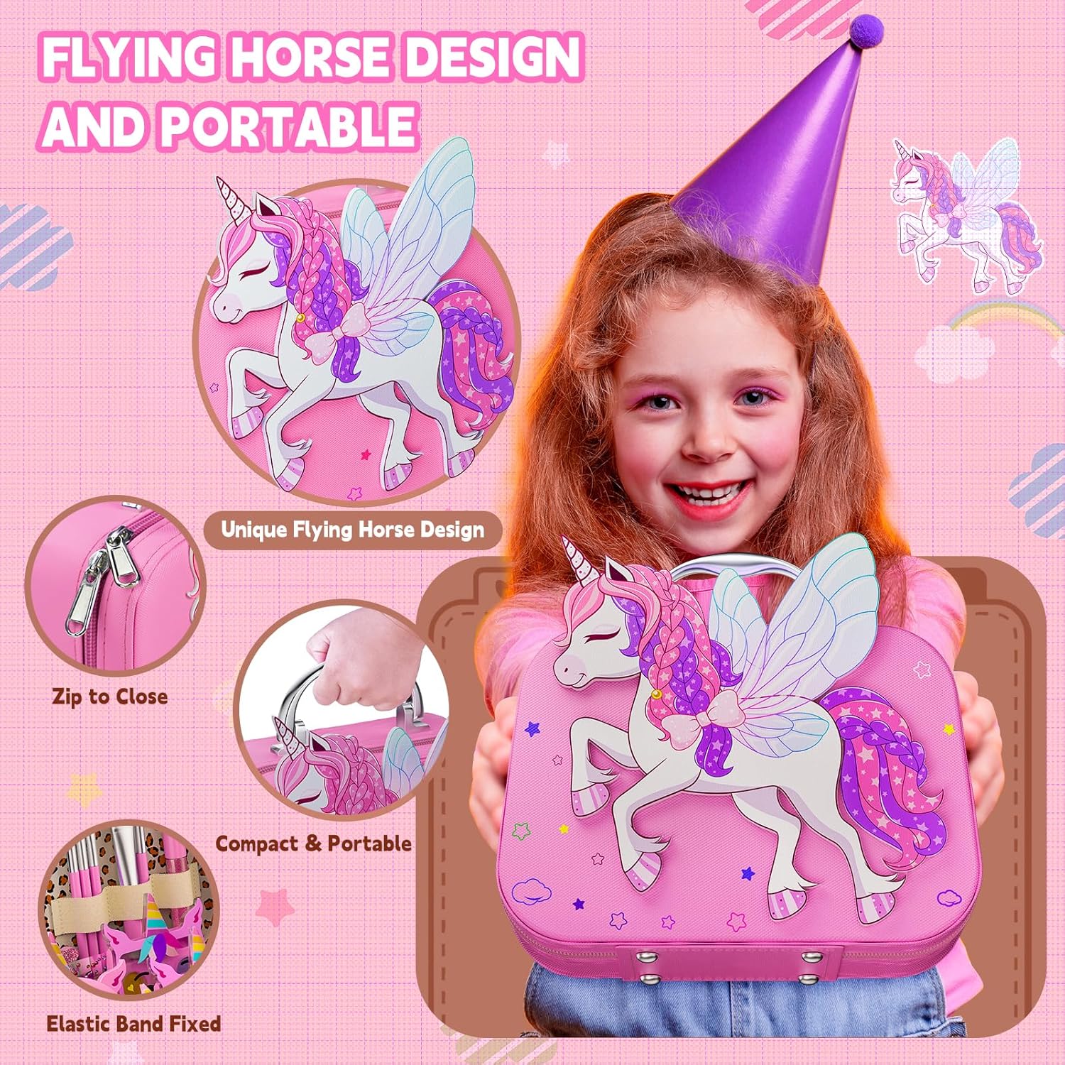 Kids Makeup Kit for Girl - Girls Makeup Kit Toys with Flying Horse Storage Case, Kids Play Makeup Set for Christmas Birthday Gift 3 4 5 6 8 10 11 12+ Years Old - Image 3