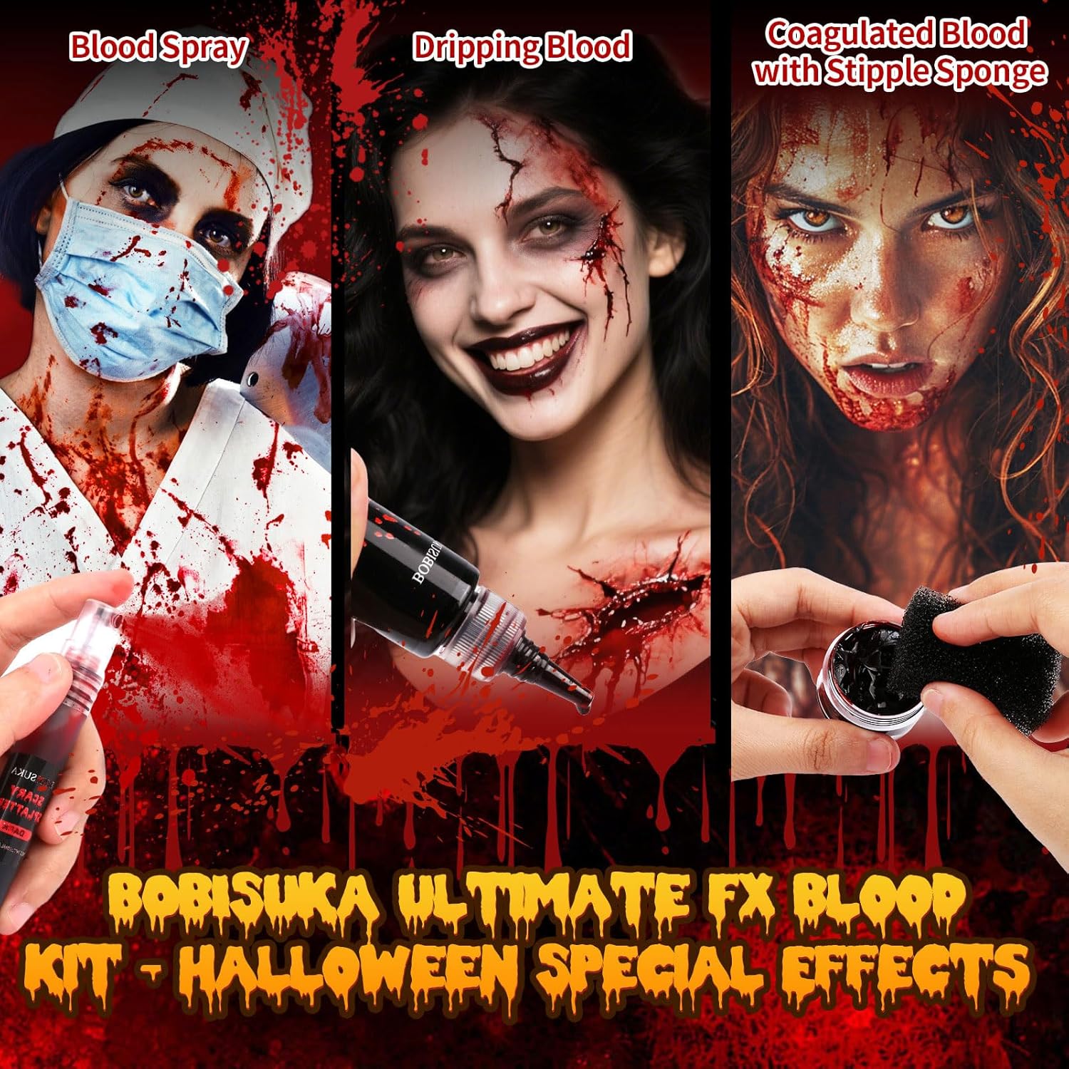 Halloween Fake Blood SFX Makeup Kit – Fake Blood Spray, Dripping Blood, Coagulated Gel, 4 Wound Tattoos, Blood Capsules, Cleaner Soap – Realistic, Washable Makeup for Zombie/Vampire/Monster - Image 3