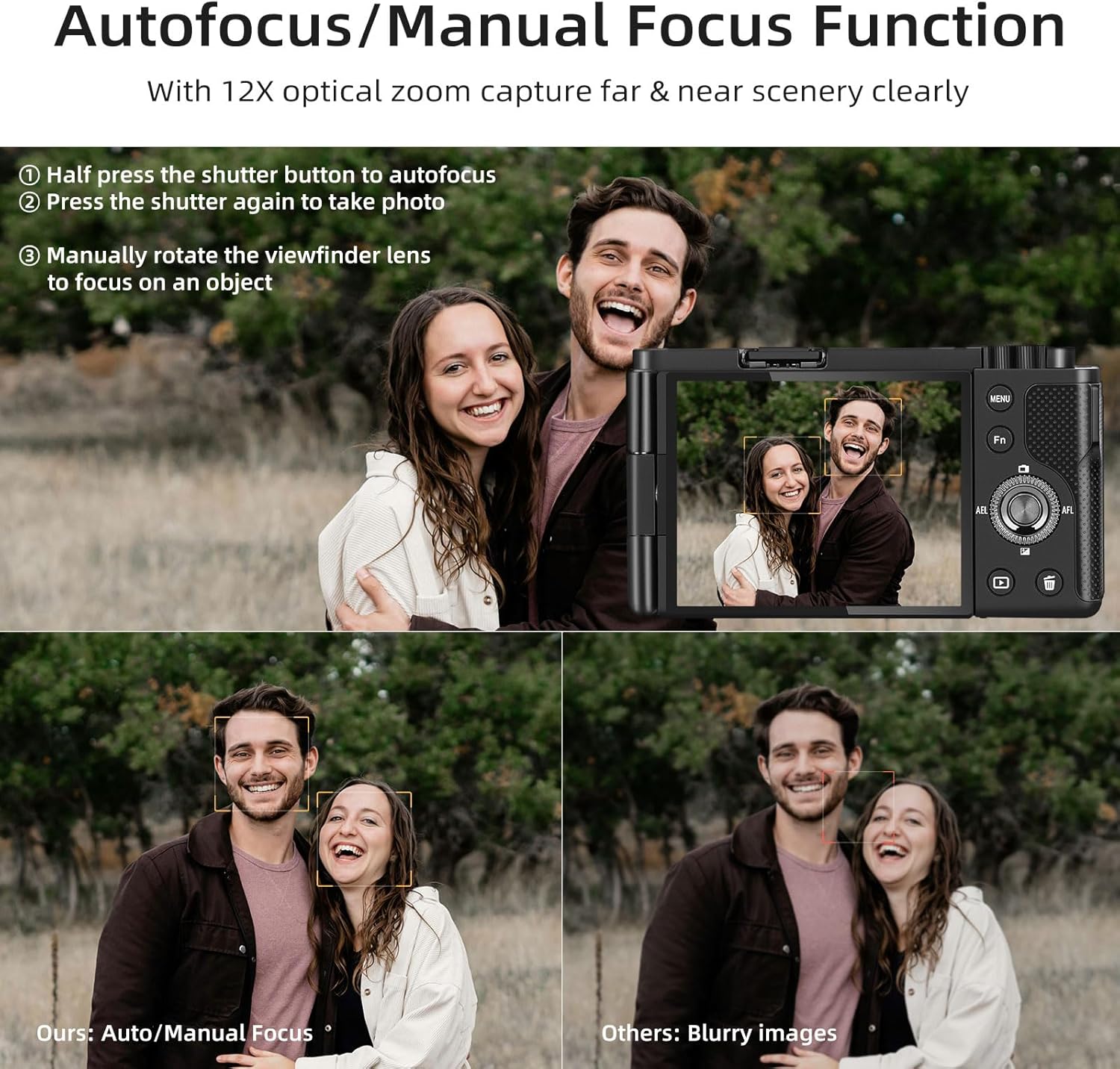 ORDRO 5K Digital Cameras for Photography - 64MP 12X Optical Zoom Travel Content Creator Camera & YouTube Vlogging Camera with Flip Screen, Microphone & Tripod Grip, 64GB Memory Card - Image 6