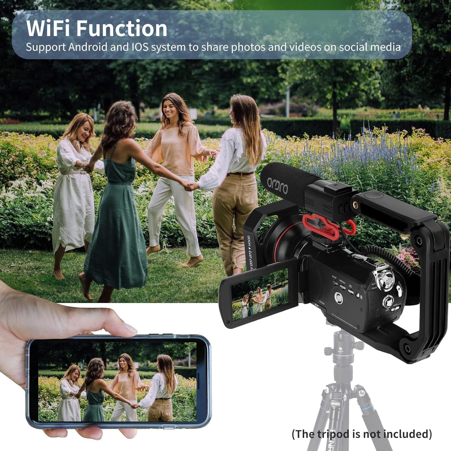 ORDRO 4K Video Camera Camcorder AC5 Plus Vlog Camera with 12X Optical Zoom &120X Intelligent Zoom Vlog Camera for YouTube with Mic,LED RGB Light Wide Angle Lens Handheld Holder 2 Batteries - Image 4