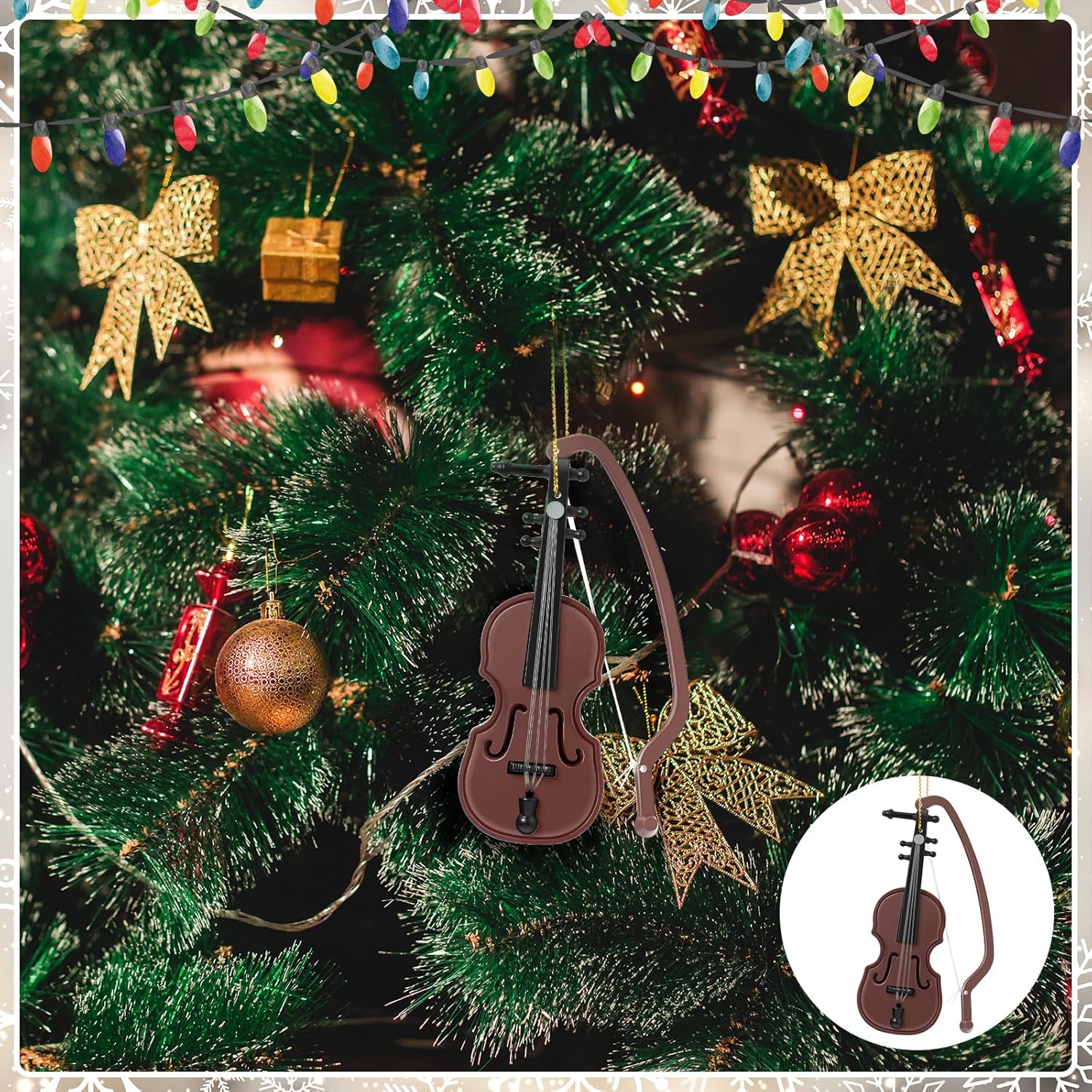 Poen 6 Pcs Mini Violin Ornaments for Christmas Tree Small Violin Christmas Hanging Ornament Tiny Musical Instrument Decorations Music Lovers Gifts for Holiday Teacher Coworkers Party Xmas Home Decor - Image 6