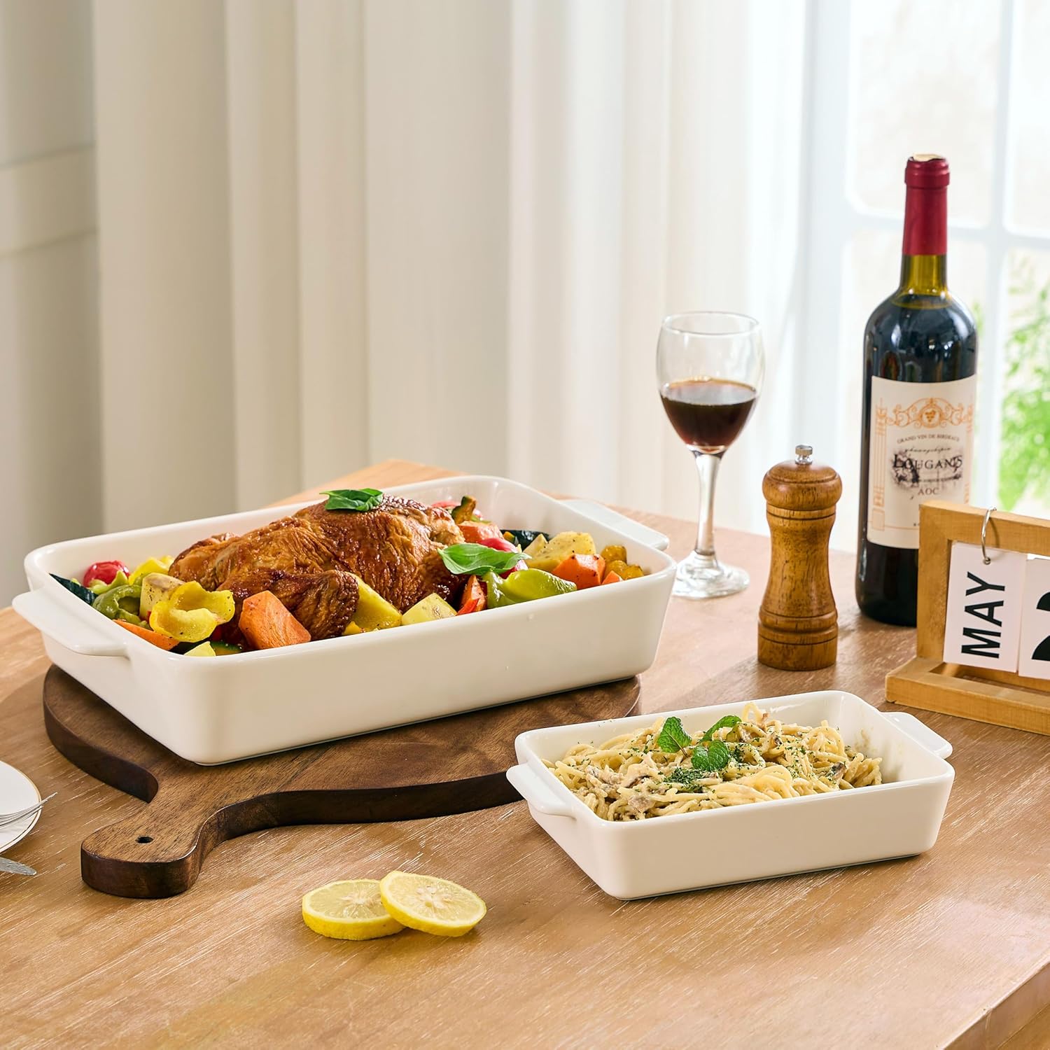 Casserole Dishes For Oven, Porcelain Baking Dishes Set 15.7"/12.3"/9.4", Ceramic Bakeware for Cooking, Large Lasagna Pans with Handle, Deep Baking Pan for Kitchen, Set of 3 White - Image 3