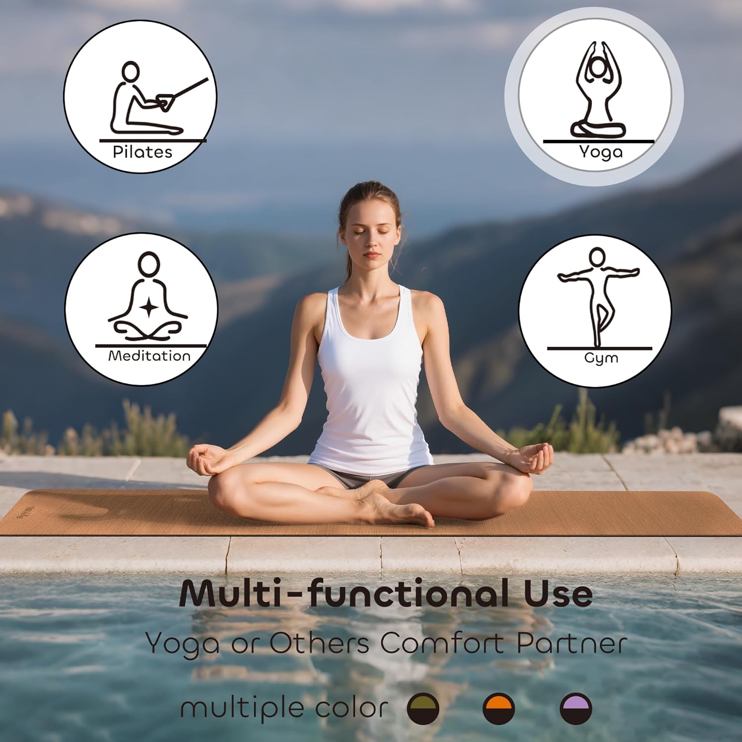 Non-slip TPE Yoga Mat for Women & Men,72"x24" Double-Sided Workout Mat for Home Gym Pilates Fitness,1/4 Inch Packable Lightweight Exercise Mat with Strap for Travel,Non Toxic Exercise Floor Mat - Image 3