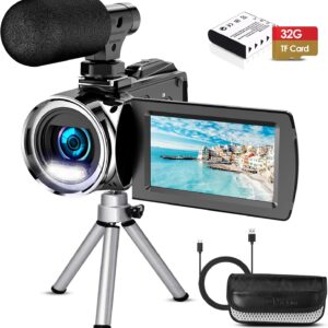Video Camera Camcorder 4K 36.0 MP Vlogging Camera Recorder for YouTube 3.0 Inch IPS Screen 18X Digital Zoom Camcorders Camera with Batteries Tripod