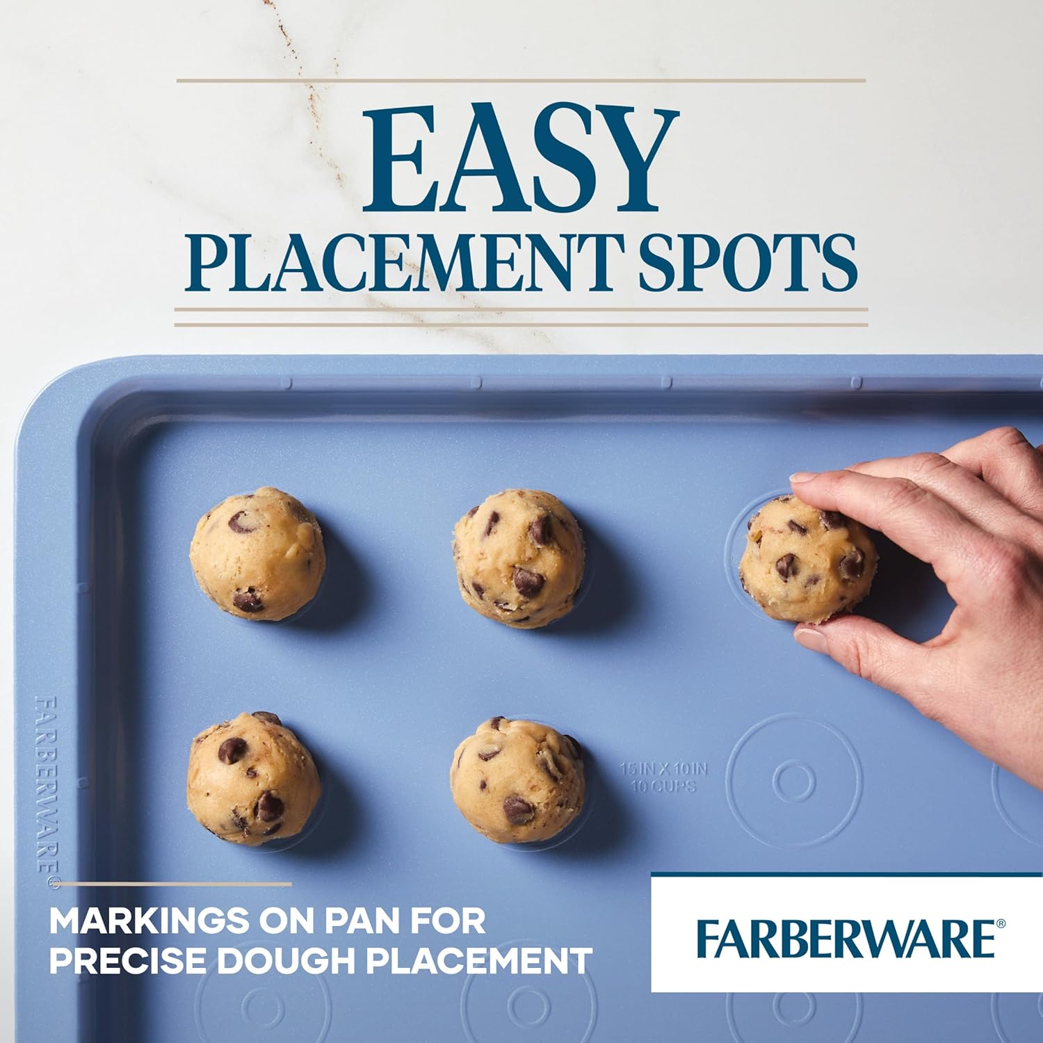 Farberware Easy Solutions Nonstick Baking Set, Includes Cookie Pans, Loaf Pan, and Cake Pan with Portion Marks, 4 Piece, Non Stick Bakeware Set - Blue - Image 6