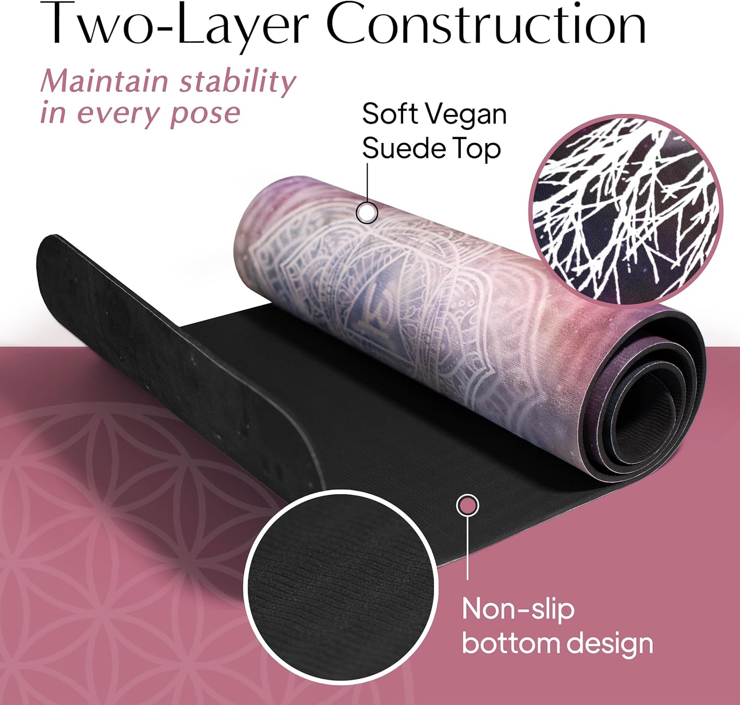๐ฏ๐ฐ๐ฎ๐ฏ๐ป๐ถ๐ท Vegan Suede Yoga Mat โ Tree of Life/Root Chakra Design, Extra Thick 1/4โ (6mm), Sweat-Grip Surface โ Perfect for Yoga, Hot Yoga, Pilates & Sweaty Workouts - Free Strap Included - Image 4