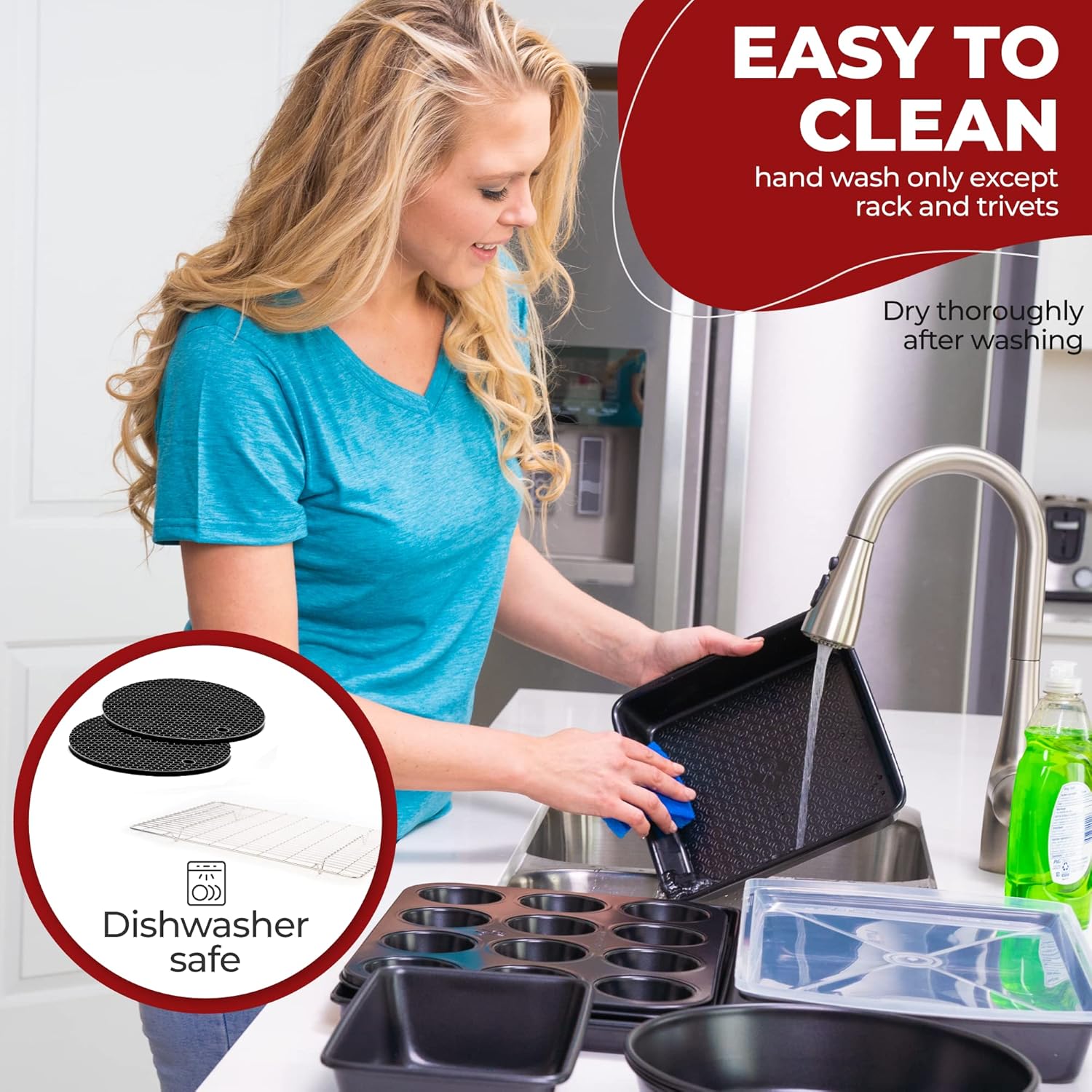 KITCHENATICS 12 PC Carbon Steel Baking Pans Set Nonstick, Kitchen Essentials for New Home, Nonstick Bakeware Sets with Cake and Muffin Tins, Non Stick Bread and Oven Pan - Black Stackable Bakeware Set - Image 4