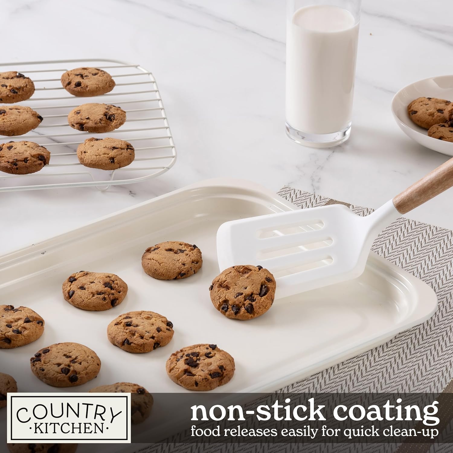 Country Kitchen Nonstick Stackable Bakeware Set - Deluxe Heavy Duty, Durable, Easy Release Baking Set, 8 Pcs, Cream - Image 5