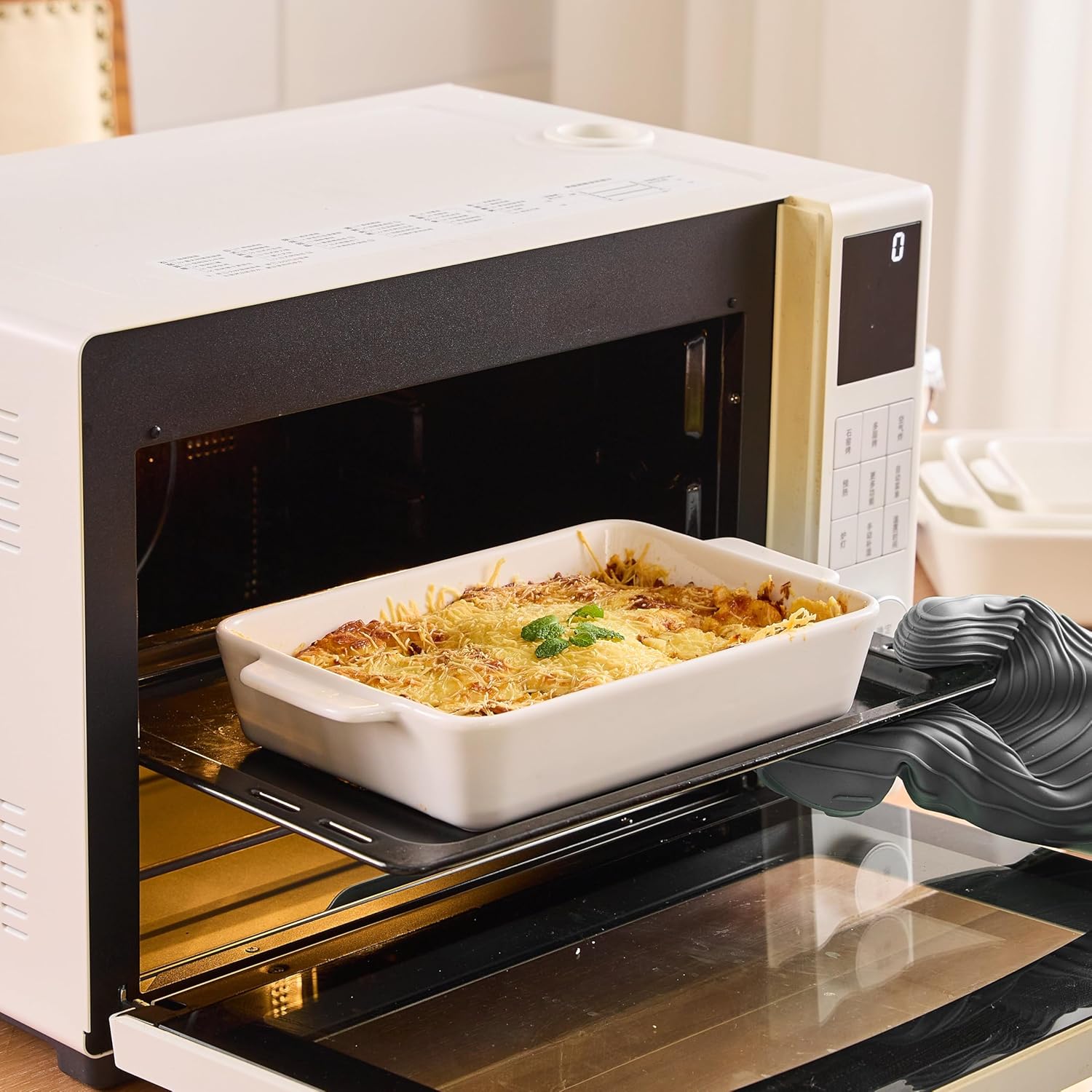 Casserole Dishes For Oven, Porcelain Baking Dishes Set 15.7"/12.3"/9.4", Ceramic Bakeware for Cooking, Large Lasagna Pans with Handle, Deep Baking Pan for Kitchen, Set of 3 White - Image 5