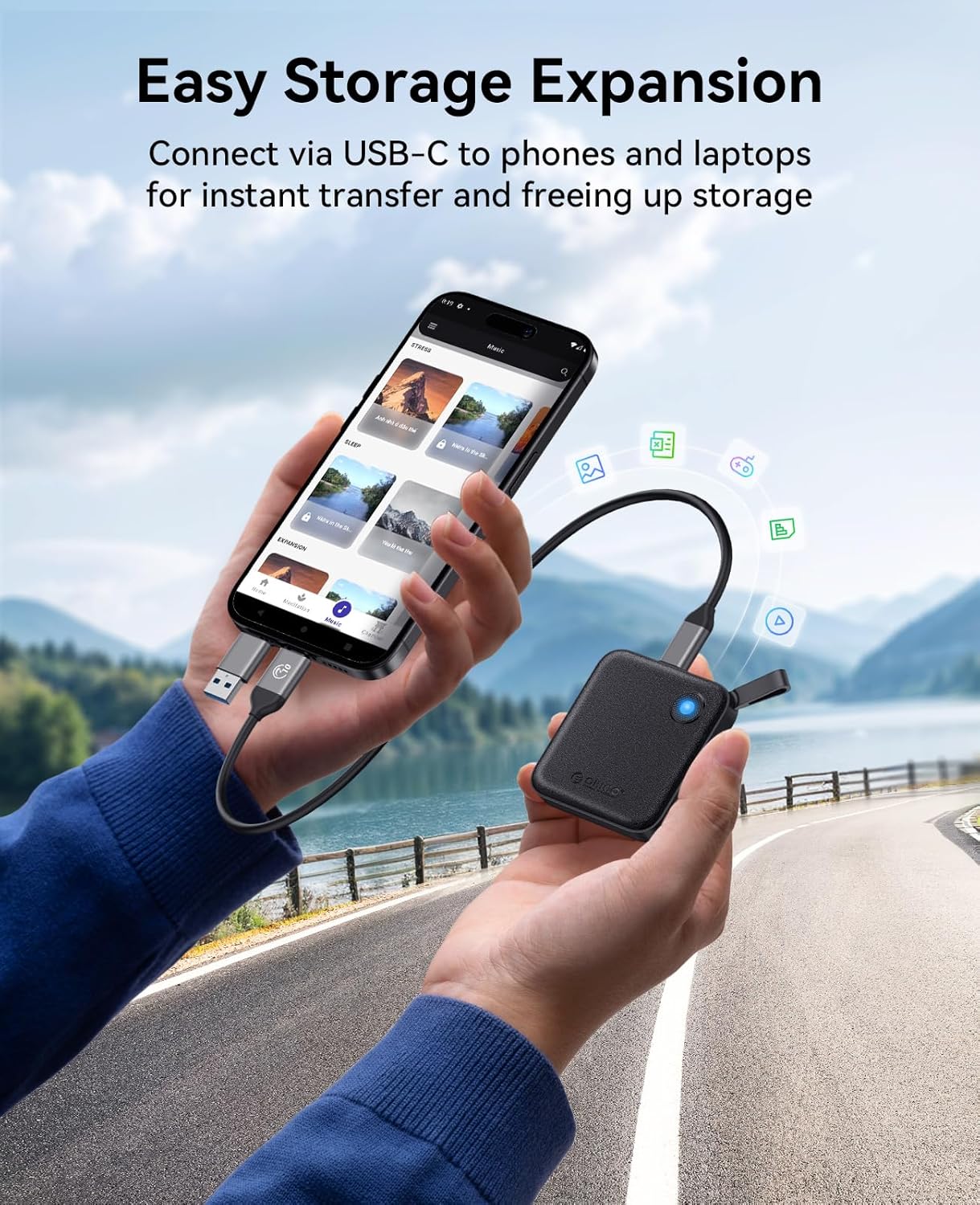 ORICO Portable SSD 256 GB with 2 in 1 USB C Cable, External Solid State Drives, Up to 460MB/s, Status Indicator, Reliable Storage for USB-C Smartphone, Tablet, PC - B5PLUS - Image 2