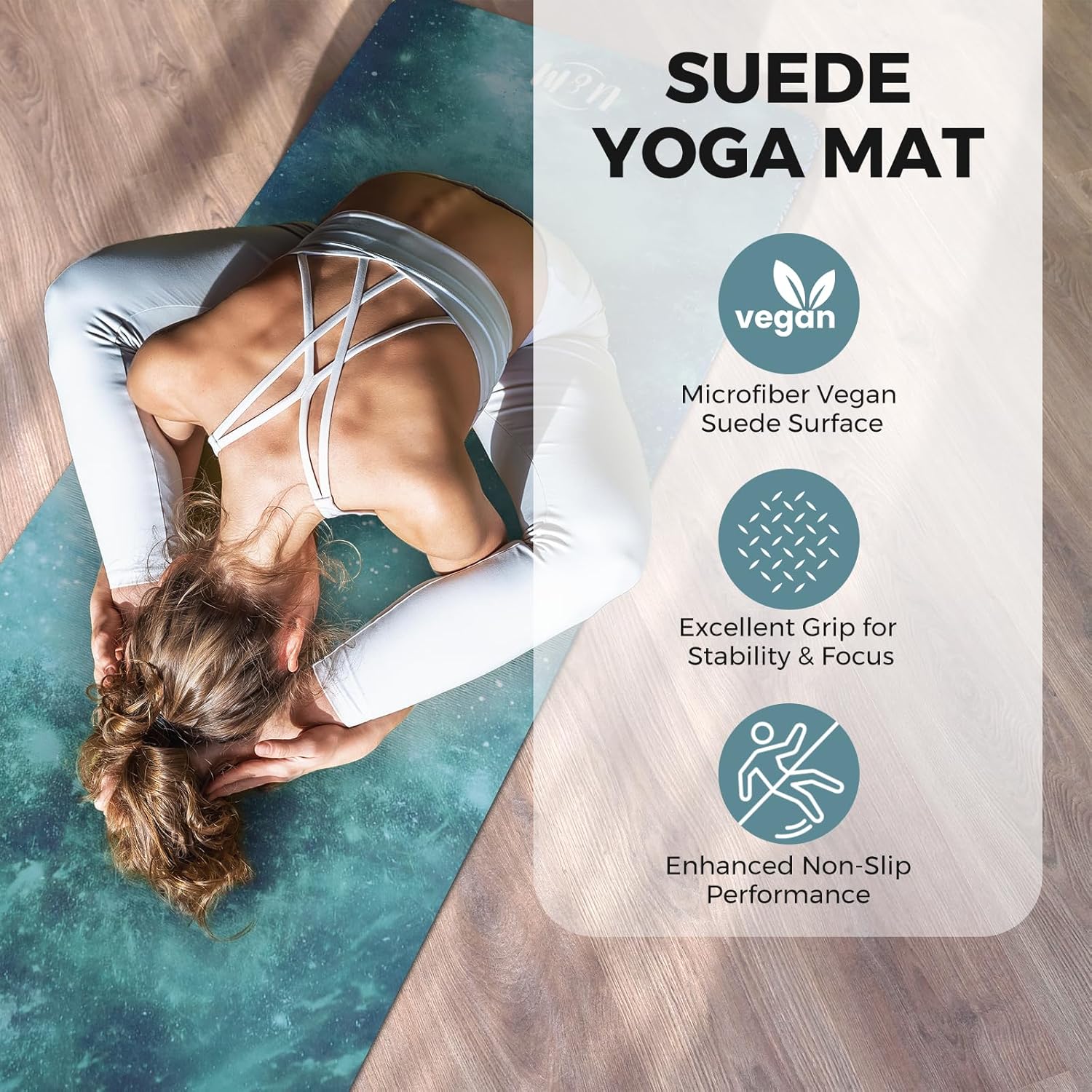 U&M 72'' x 27'' Travel Yoga Mat 1.5mm Thick - Non-Slip Natural Rubber Base & Suede Mat,Natural Rubber Yoga Mat Can be used as a cover layer for studio mats,For All Types of Yoga - Image 6