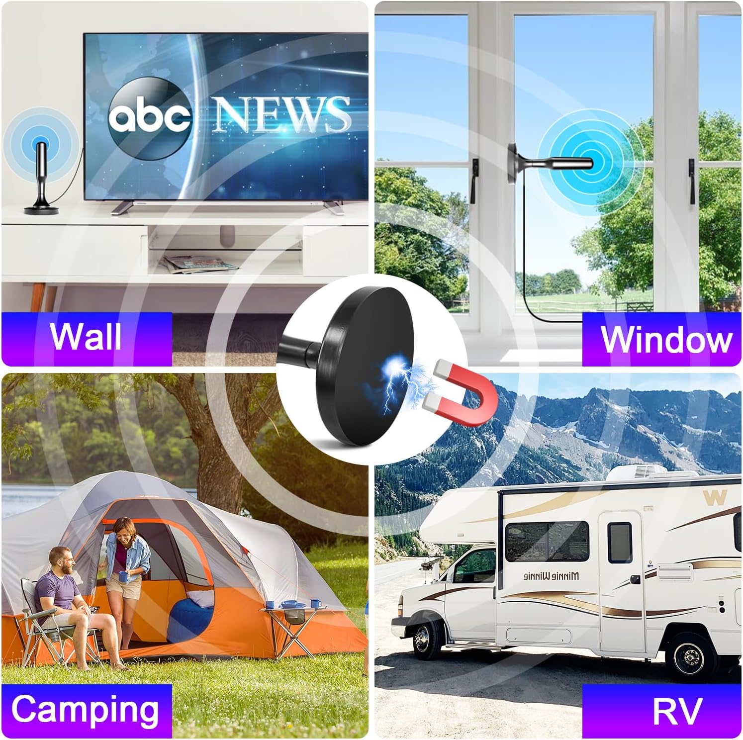 HIDB TV Antenna for Smart TV Indoor, Digital Indoor HD Antennas with Strong Magnetic Base, Easy Installation, Long Range Reception for Local Channels 4K 1080P, 10ft Long Cables (Black) - Image 7