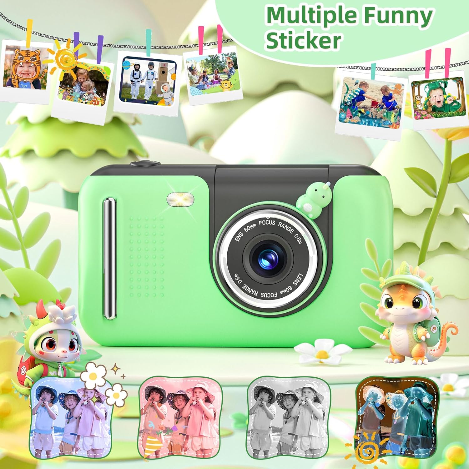 Kids Camera, Birthday Gifts for Boys and Girls Age 3-8,Video Recorder for Kids 8-12,Childrens Digital Camcorder for vlogging Portable Kids Selfie Camera with 32GB SD Card Green - Image 4