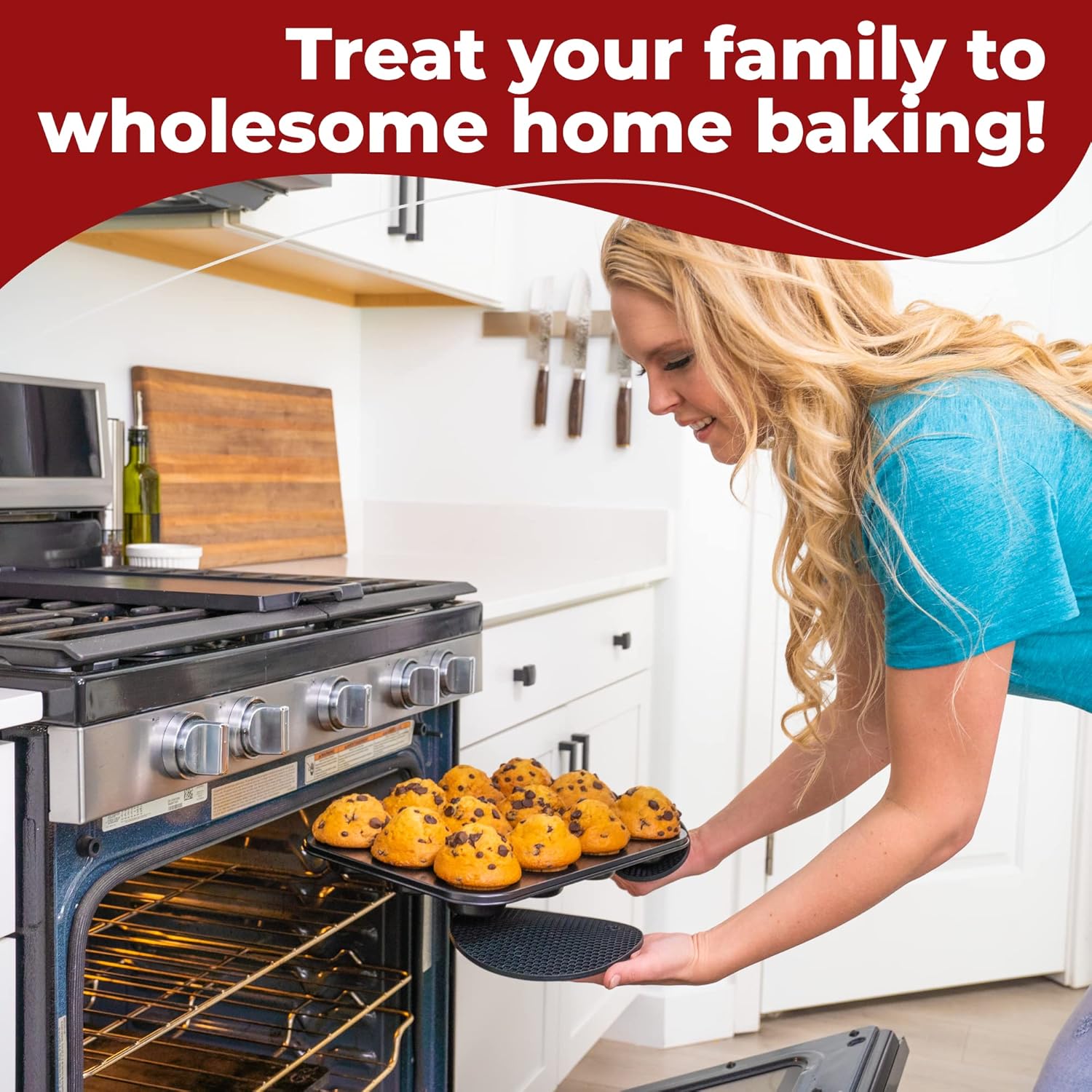 KITCHENATICS 12 PC Carbon Steel Baking Pans Set Nonstick, Kitchen Essentials for New Home, Nonstick Bakeware Sets with Cake and Muffin Tins, Non Stick Bread and Oven Pan - Black Stackable Bakeware Set - Image 7