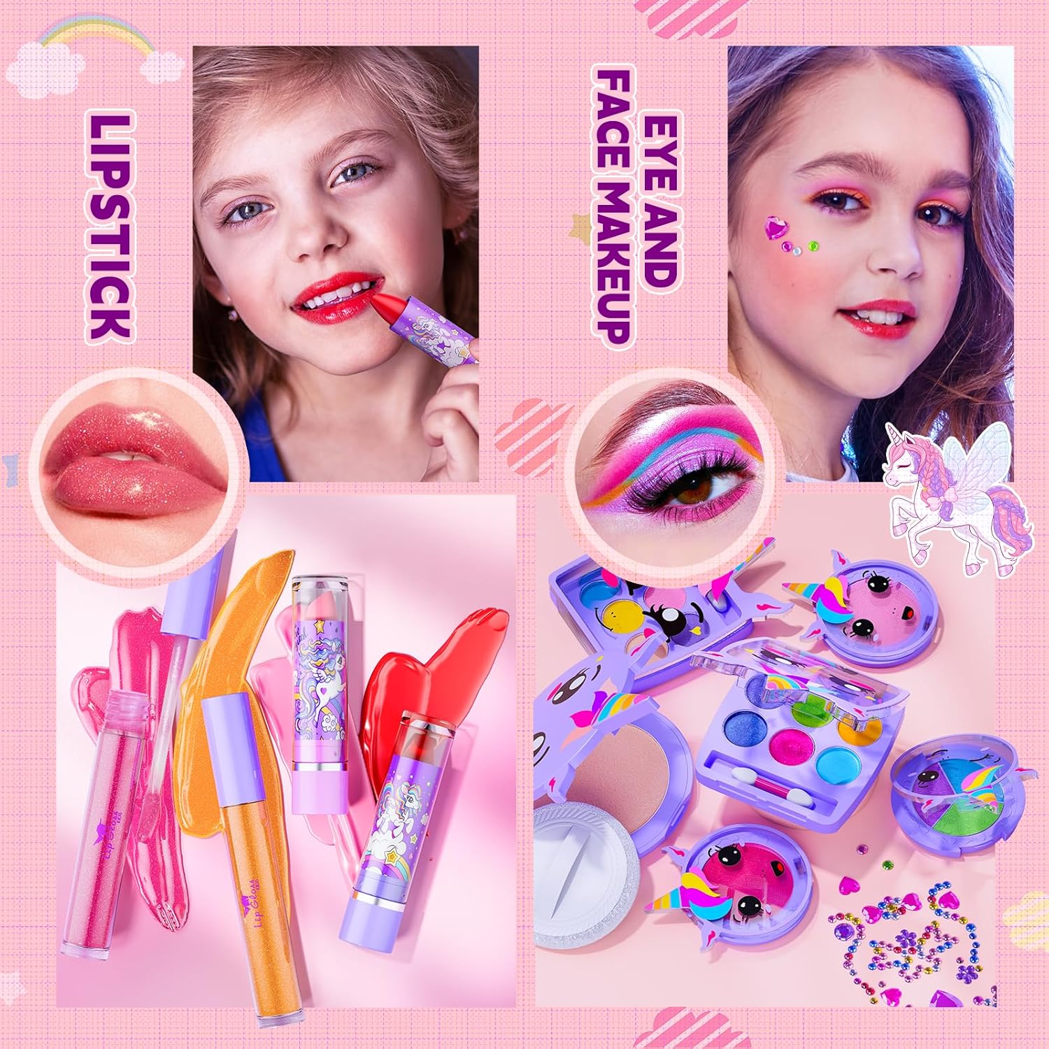 Kids Makeup Kit for Girl - Girls Makeup Kit Toys with Flying Horse Storage Case, Kids Play Makeup Set for Christmas Birthday Gift 3-12 Years Old - Image 4