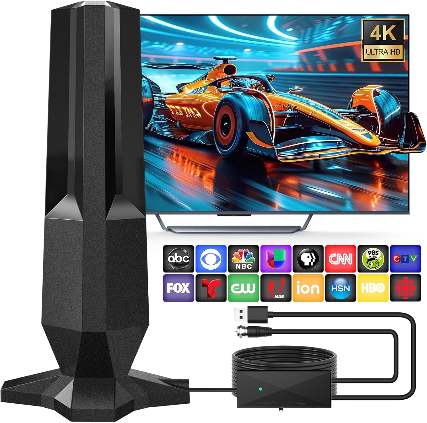 2026 TV Antenna Indoor,Smart TV Antenna 1900 Miles Range,HDTV Antennas Support 8K, 4K, 1080P for All TVs,Antennas for Local Channels,Digital Antenna Easy Instal-HDTV Antena 25ft Coax Cable Antenne