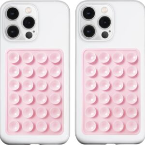 Anteel 2 Pack Silicone Suction Phone Case Mount, Silicon Adhesive Phone Grip for Smartphones, Hands-Free Mirror Shower Phone Holder for Selfies, Tiktok Videos (Light Pink)