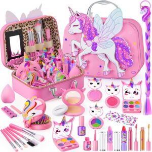 Kids Makeup Kit for Girl – Girls Makeup Kit Toys with Flying Horse Storage Case, Kids Play Makeup Set for Christmas Birthday Gift 3 4 5 6 8 10 11 12+ Years Old