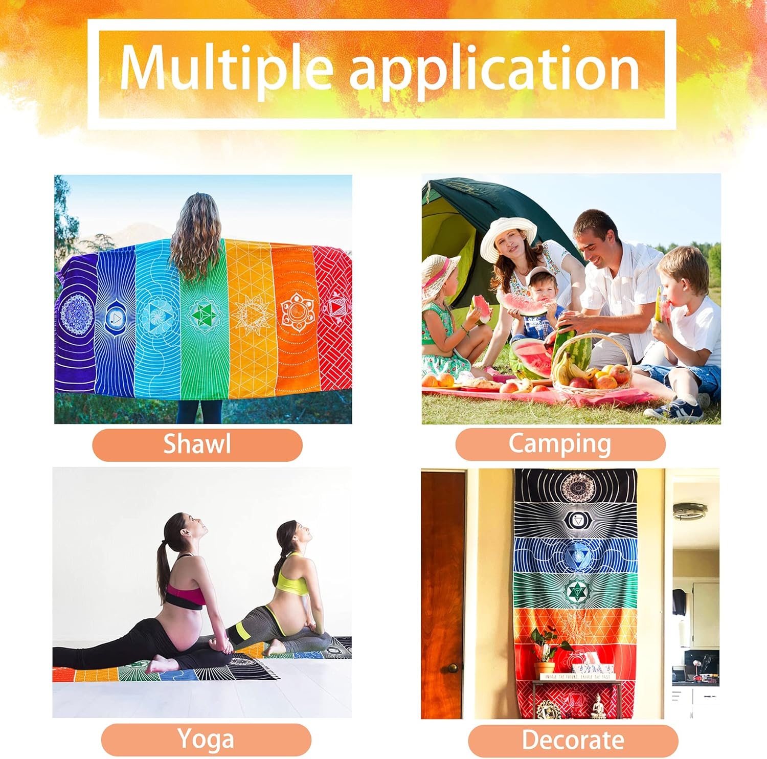 Mexican Yoga Mat Beach Picnic Blanket Chakra Meditation Mat Yoga Rug Sunscreen Shawl Chakra Wall Tapestry Decor Boho Pilates 59 in (Polyester Fibre) - Image 5