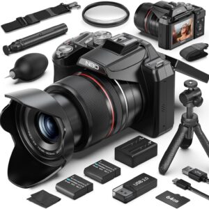 5K&64MP Digital Cameras for Photography, 16X Optical Zoom, 180° Flip Screen, 64GB Card & 2 Batteries, Vlogging Camera for YouTube