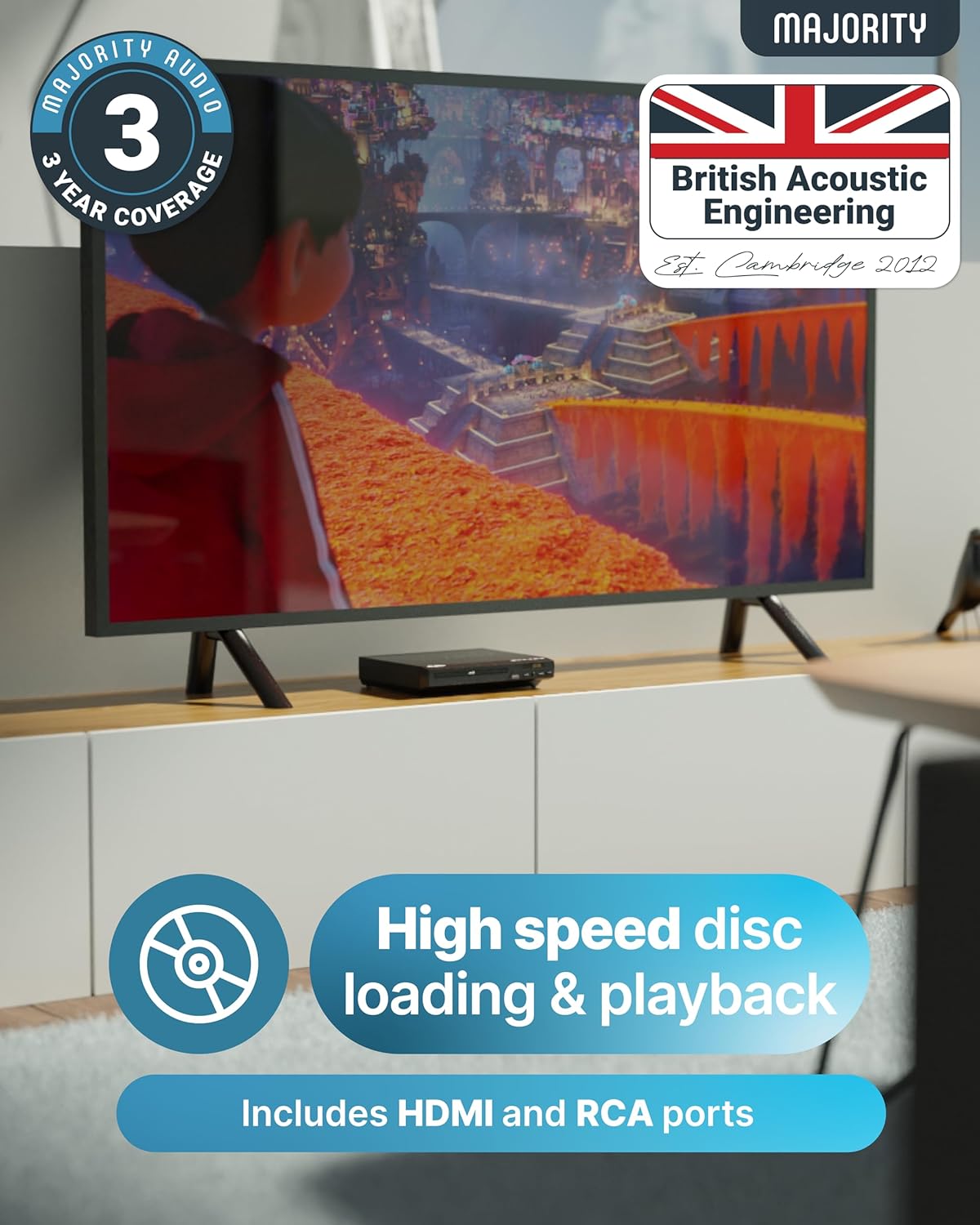 2025 Model HDMI DVD Player for TV | 1080P Region Free DVD-Players for Smart TV | Mini DVD Player with USB, CD & MP3 | HDMI Cable, RCA Cable & Remoted Control | MAJORITY DVD - Image 3