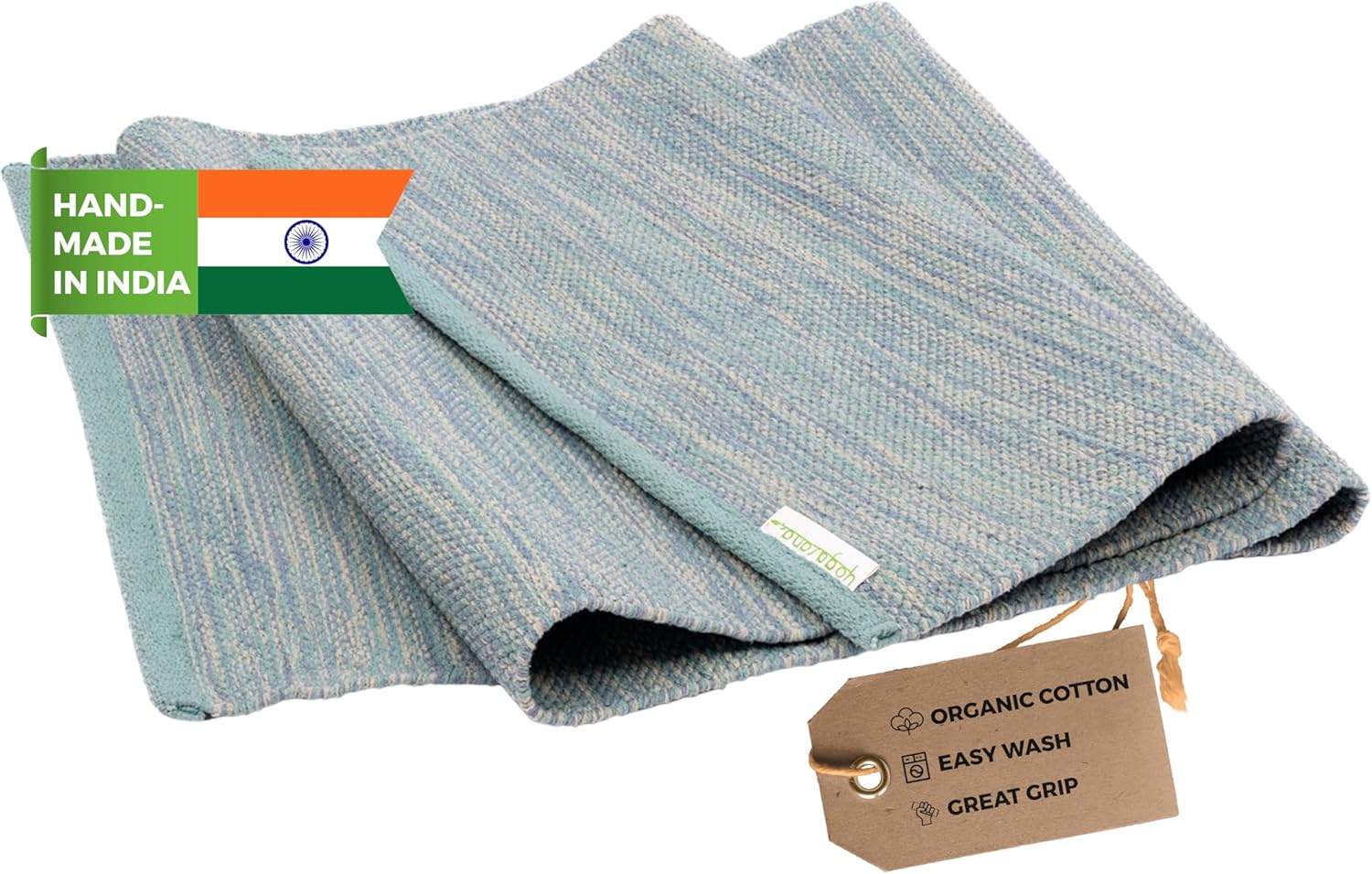 Yogasana Organic Cotton Yoga Mat - Non Slip Hand-Woven Foldable Yoga Rug Provides Excellent Comfort, Traction & Support - Travel Extra Thick Yoga Mats for Indoor & Outdoor Use - 24 x 72 Inches