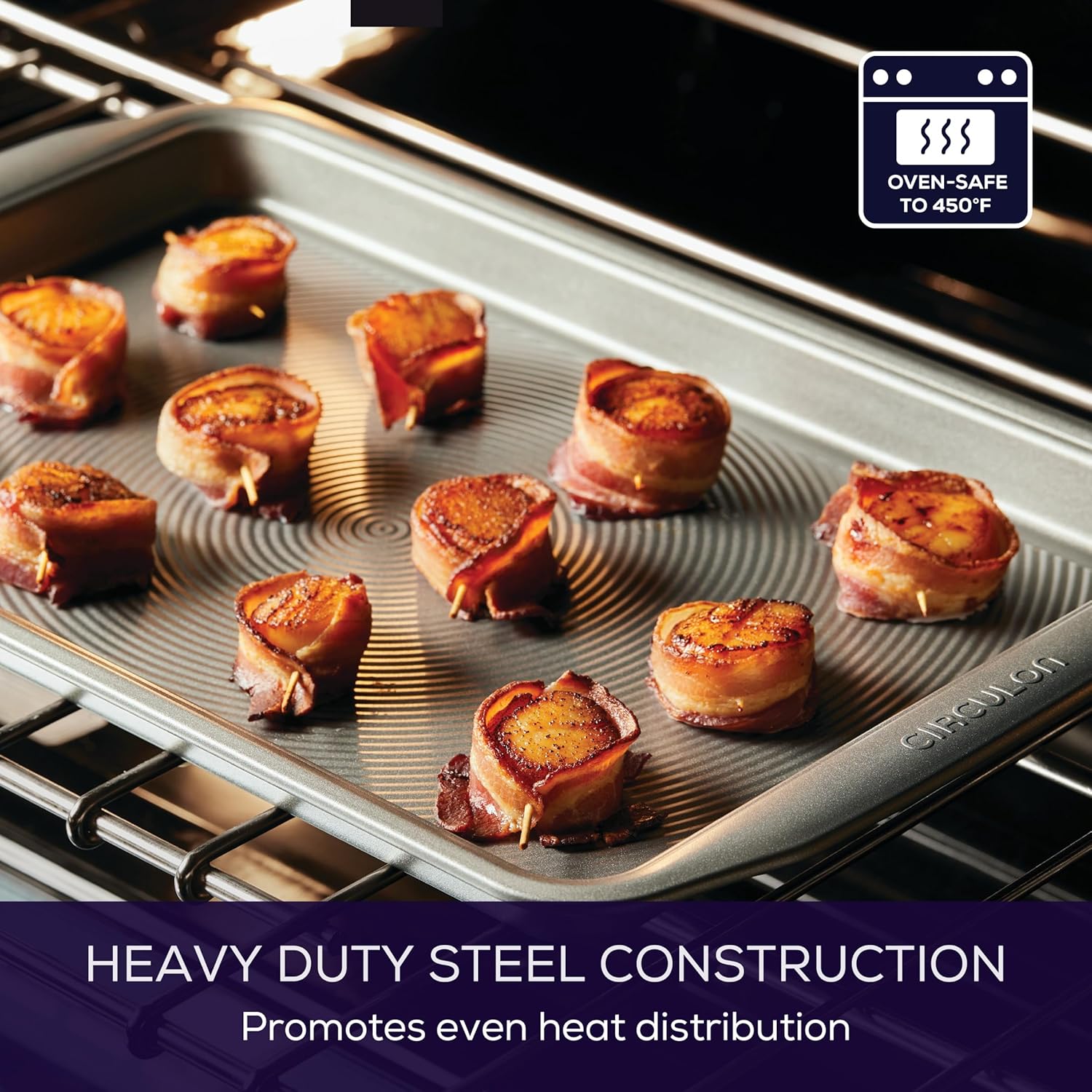 Circulon Nonstick Heavy Gauge Steel Bakeware Set with Rolled Pan Edges Loaf Pan, Cookie Pan, Baking Pans, Cake Pans, Muffin Pan and Cooling Rack (10-Piece, Gray) - Image 5