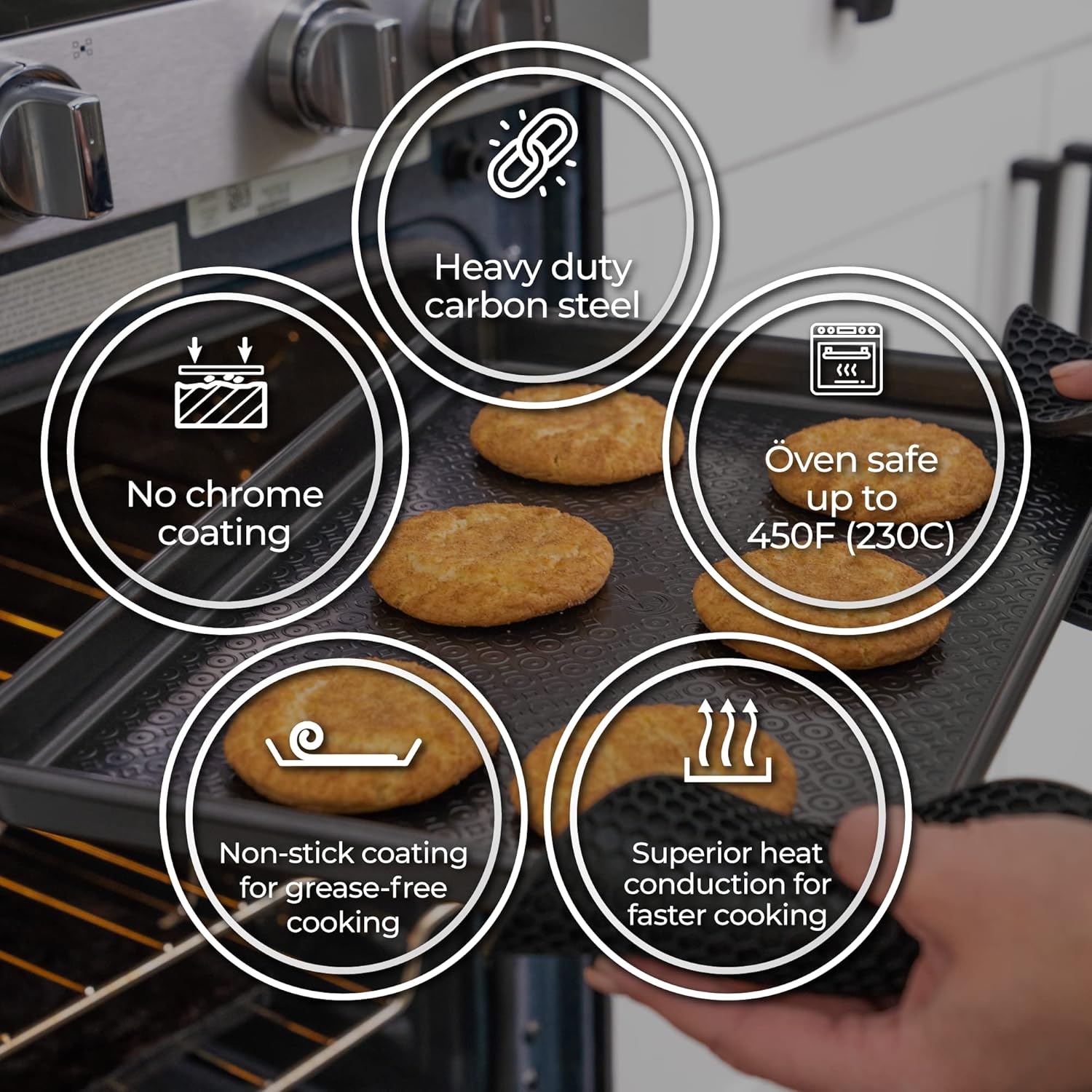 KITCHENATICS 12 PC Carbon Steel Baking Pans Set Nonstick, Kitchen Essentials for New Home, Nonstick Bakeware Sets with Cake and Muffin Tins, Non Stick Bread and Oven Pan - Black Stackable Bakeware Set - Image 9