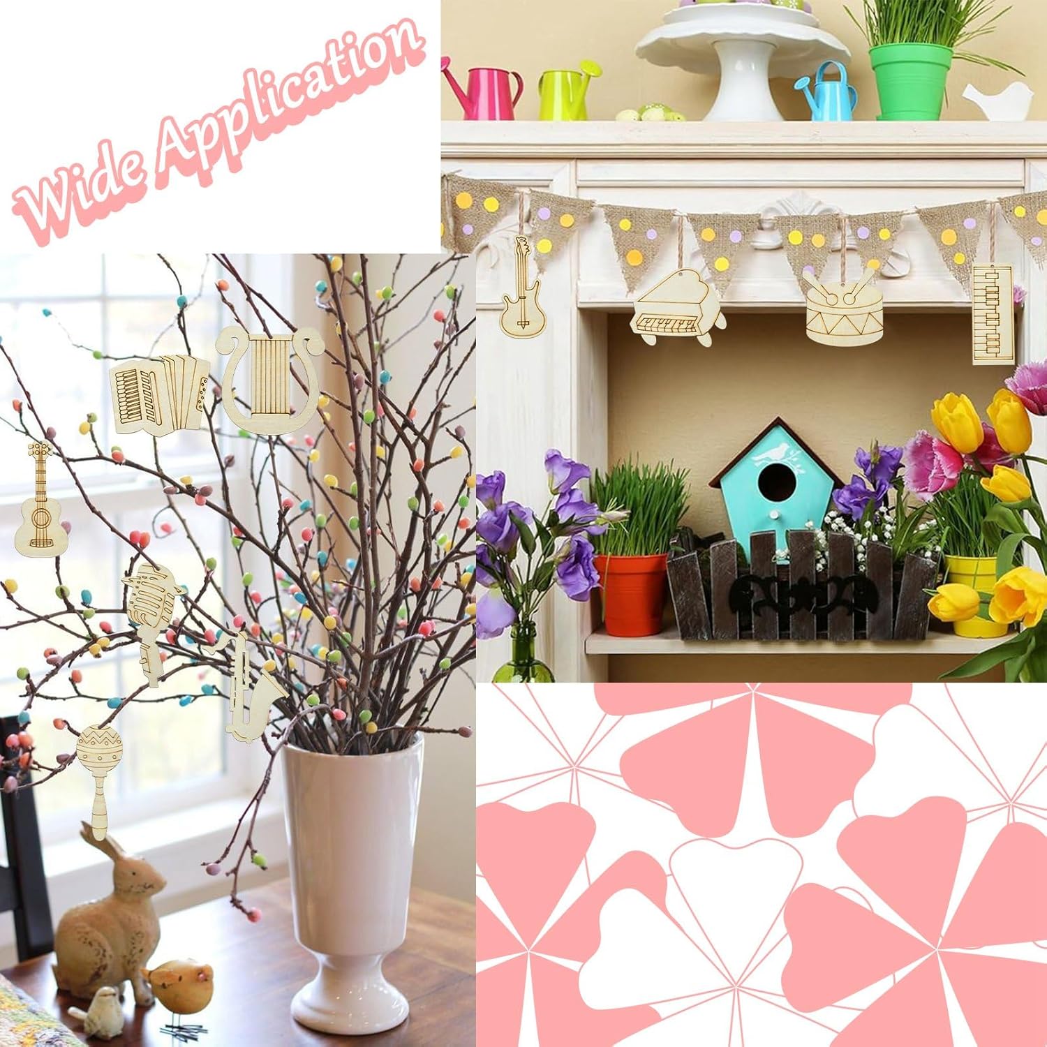 Stiesy 30 Pcs Musical Instruments Theme Unfinished Wood Craft Set with Jute Cord Things to Pint Wooden Blank Cutout Hanging Ornaments for DIY Craft Party Supplies Home Decoration - Image 7