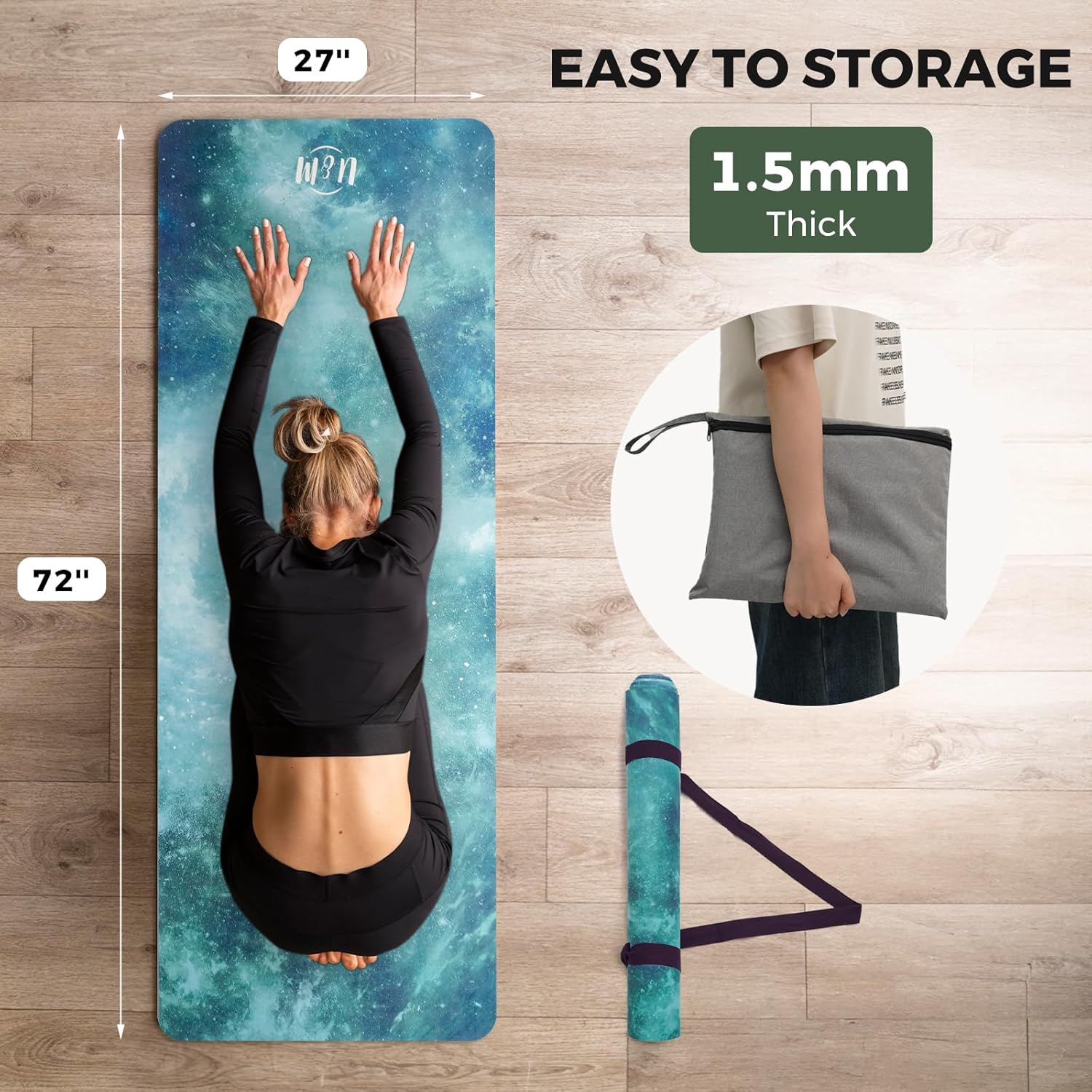 U&M 72'' x 27'' Travel Yoga Mat 1.5mm Thick - Non-Slip Natural Rubber Base & Suede Mat,Natural Rubber Yoga Mat Can be used as a cover layer for studio mats,For All Types of Yoga - Image 4