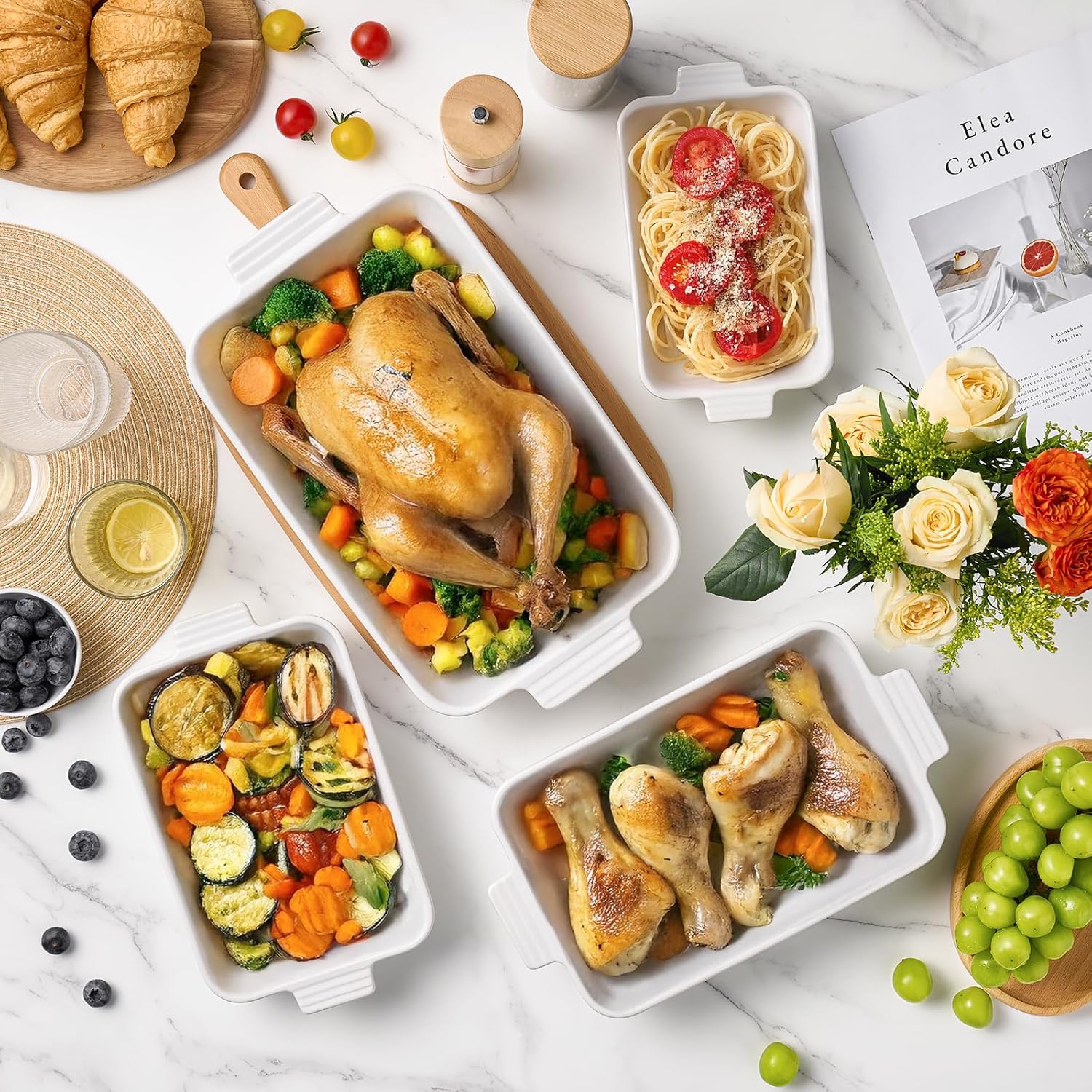 Jassceram Casserole Dishes for Oven, 4-Piece Porcelain Baking Dish, Rectangular Ceramic Bakeware Sets with Handles, Deep Lasagna Pan for Baking, 9.6" to 15.2", Nesting Design, Oven Safe, White - Image 7