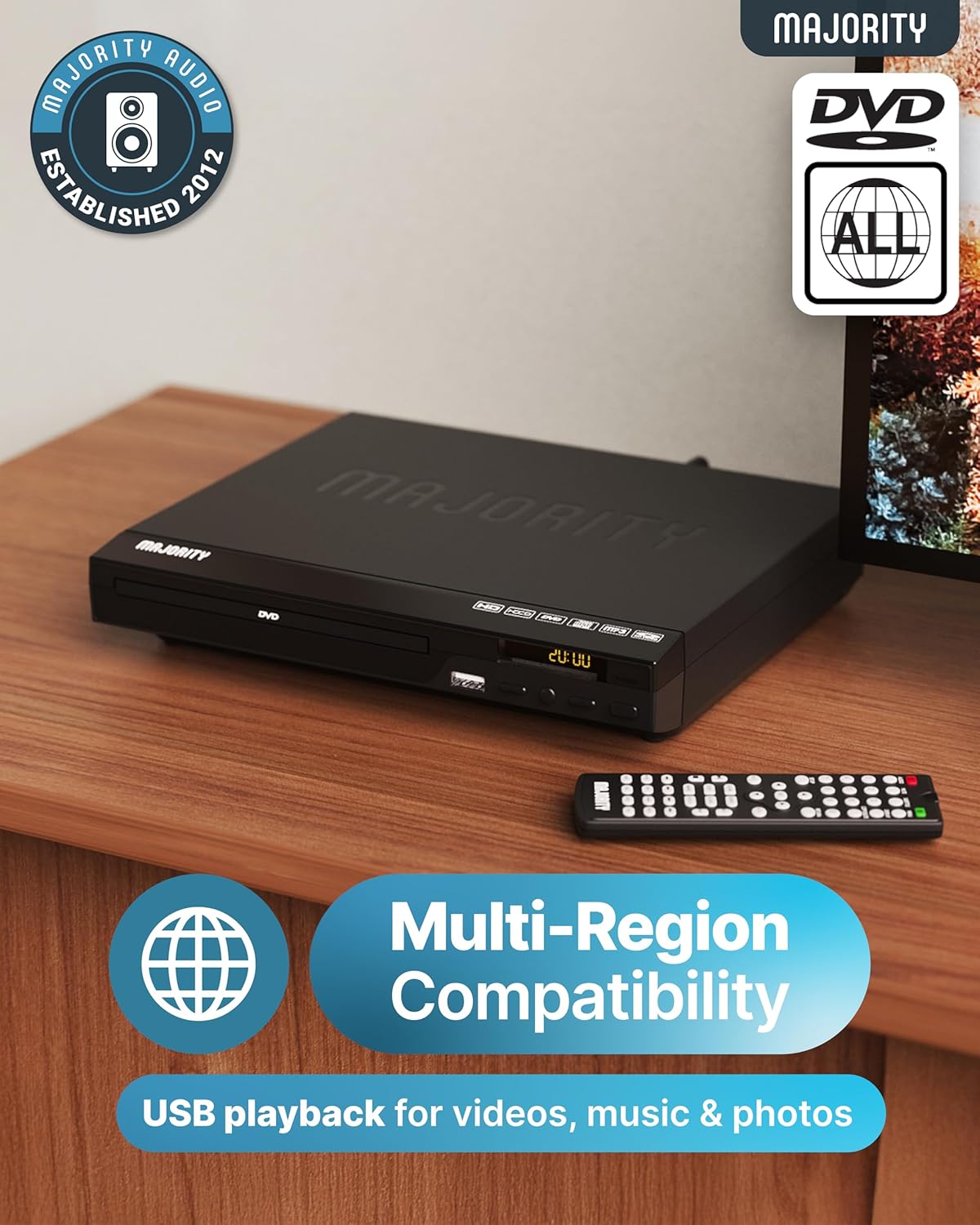 2025 Model HDMI DVD Player for TV | 1080P Region Free DVD-Players for Smart TV | Mini DVD Player with USB, CD & MP3 | HDMI Cable, RCA Cable & Remoted Control | MAJORITY DVD - Image 2